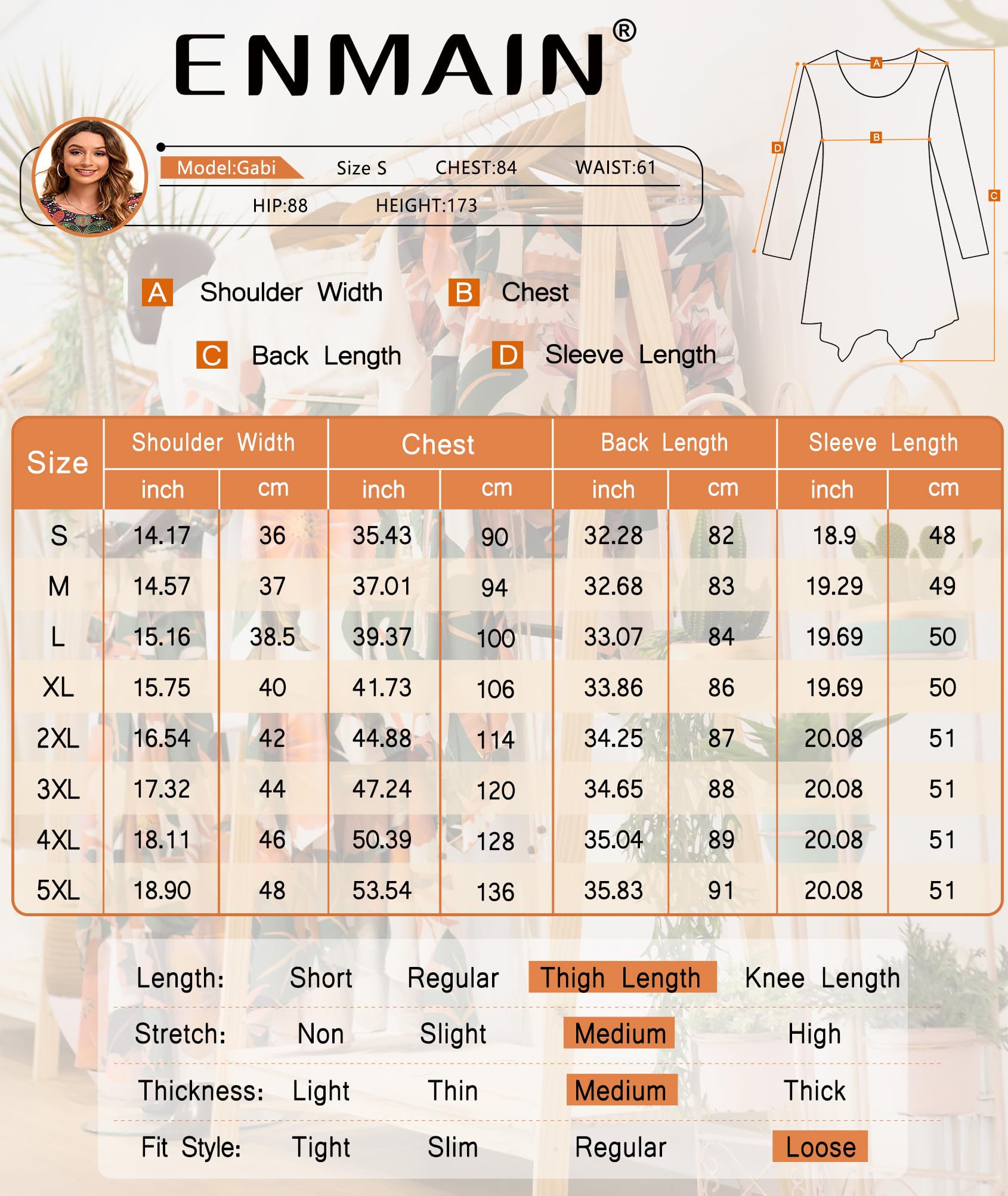 Enmain Damska tunika na co dzień topy z długim rękawem damska długa tunika bluzka koszule okrągły dekolt plus size tuniki sukienka pływająca koszulka dla kobiet, S-3XL