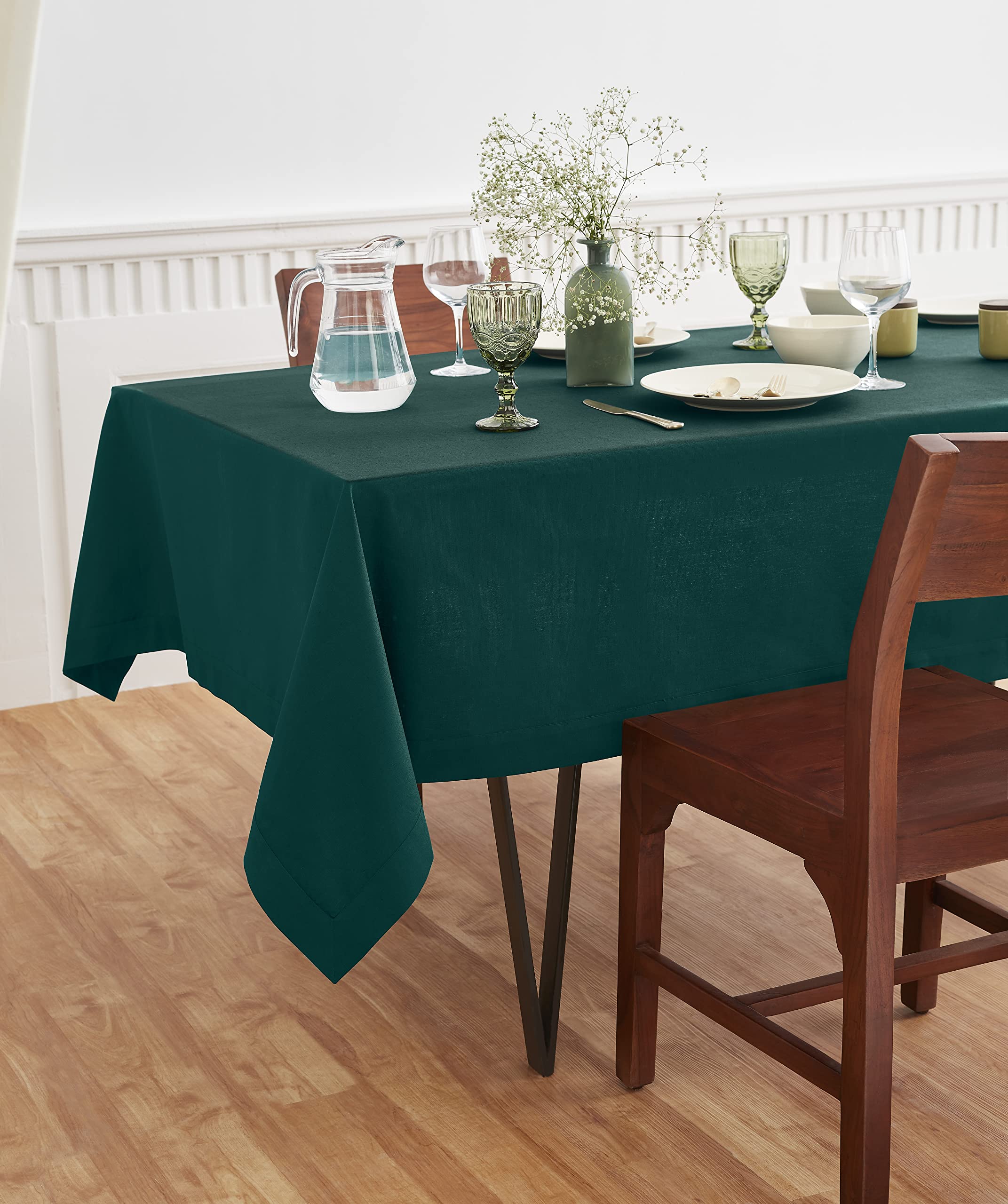 Solino Home Cotton Linen Tablecloth – 60 x 104 Inch Dark Green – Machine Washable Rectangle Tablecloth for Dining, Kitchen, Living, Party, Indoor, Outdoor – Dru, Handcrafted from Natural Fabric — image 1