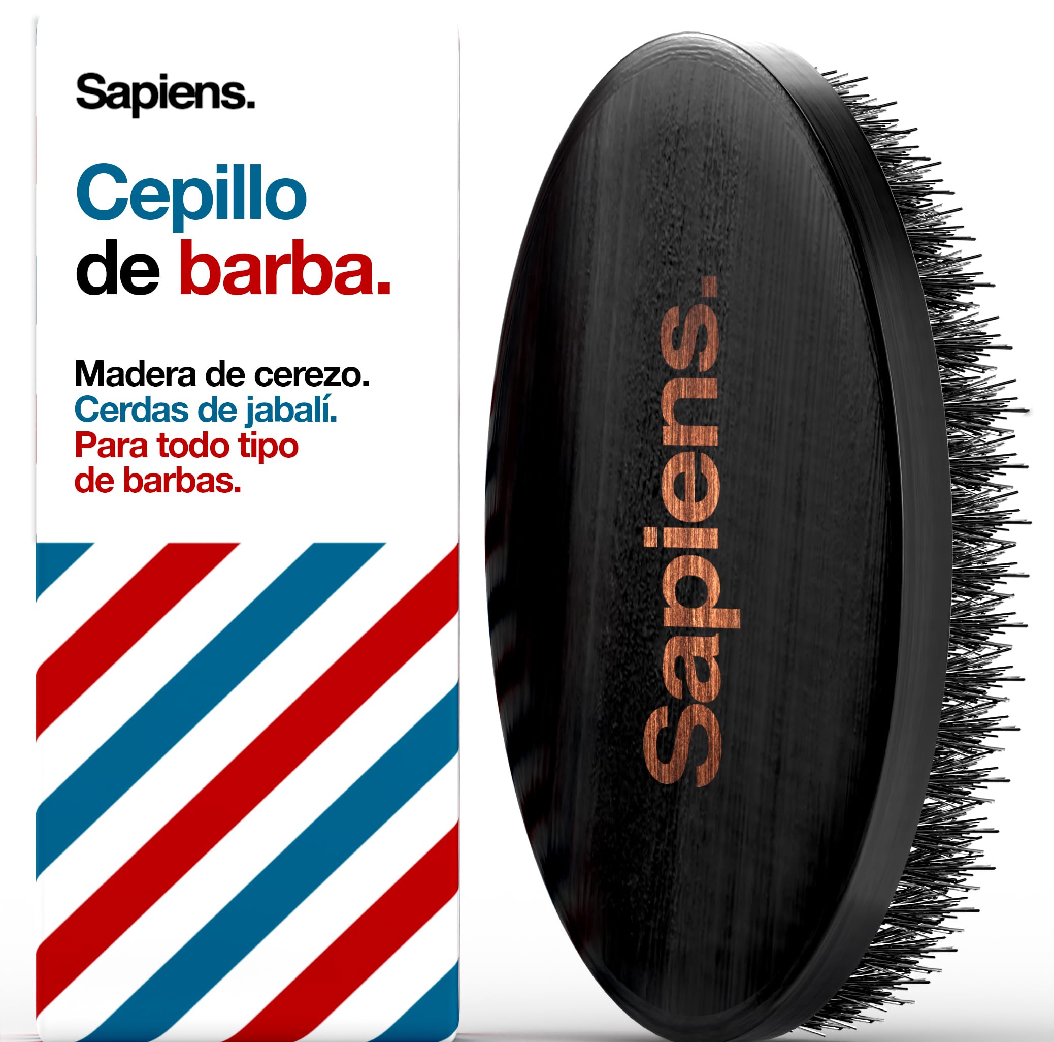 Sapiens Barbershop Cepillo Barba Hombre - Cepillo Barba con Cerdas de Jabalí - Cepillo Alisador Ideal para Peinar la Barba y Bigote, Aplicar Aceite Barba - Beard Brush