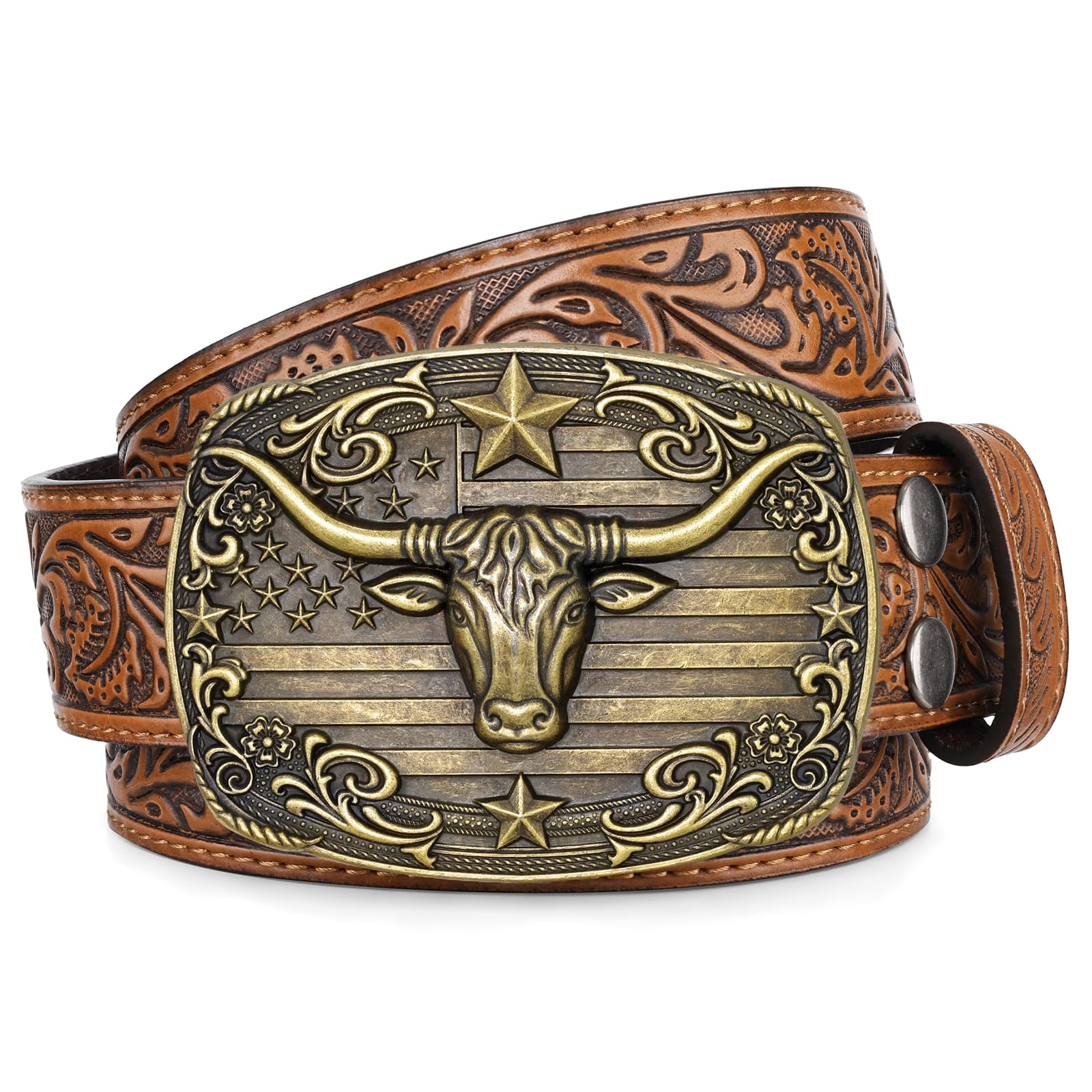 Western Cowboy Belts for Men Women Mens Western Cowboy Belt Bull Buckle