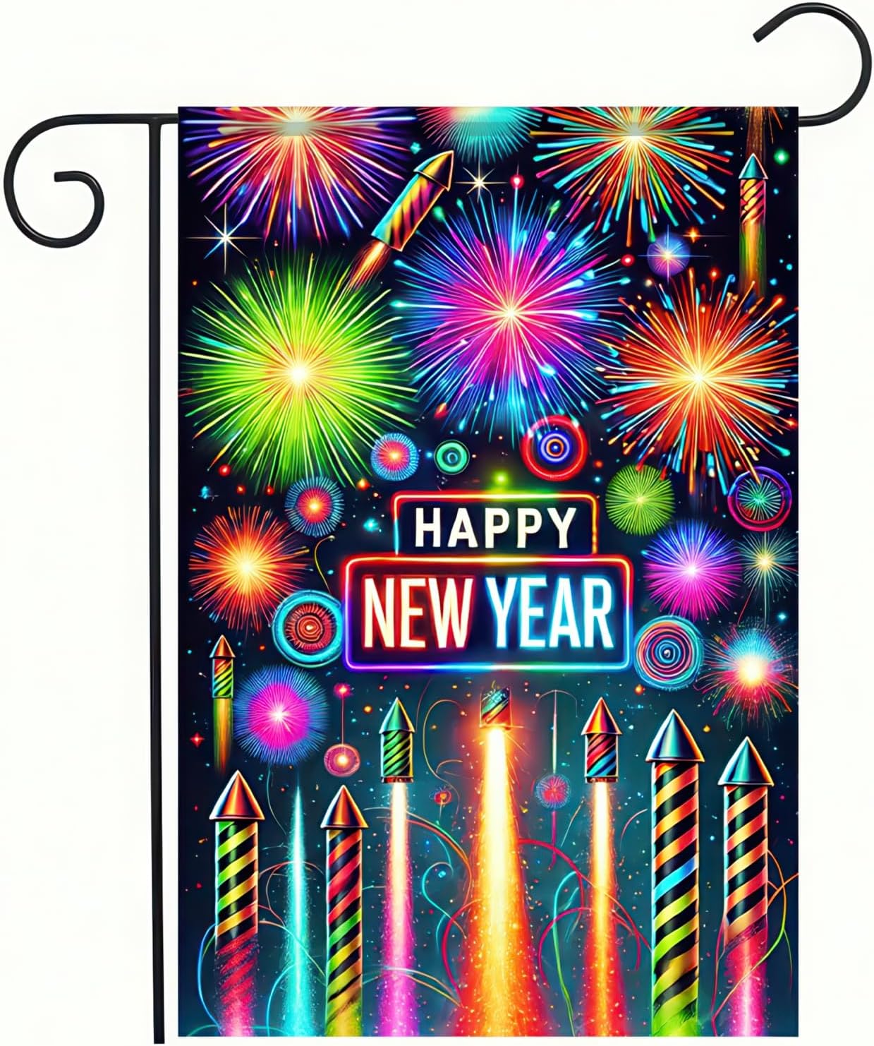 Happy New Year Garden Flag Double Sided 12x18 Inch Firework Sparkle Night Sky Yard Flag Festive Outdoor Yard Decoration New Year Decorations for Outside lawn Celebrate Party Flag