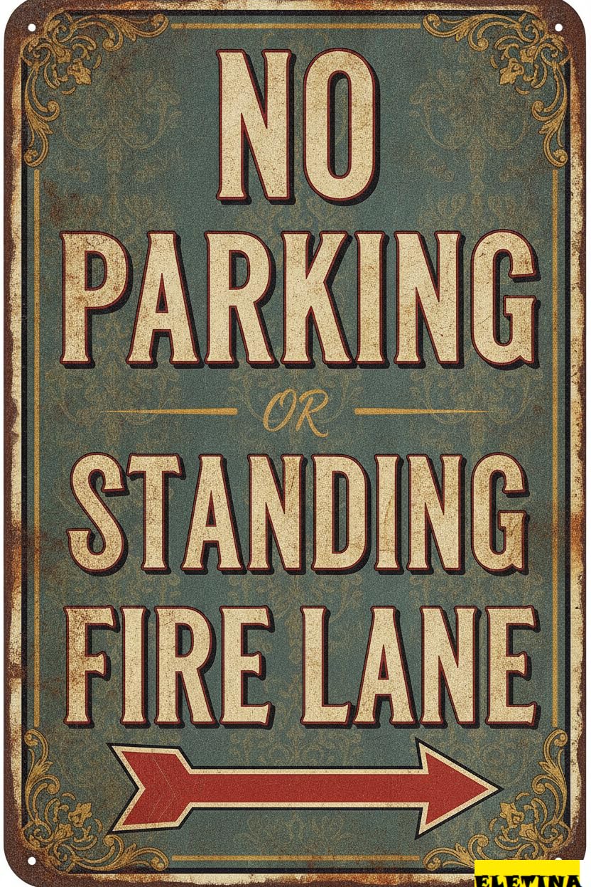 Tin Sign for Man Cave Twinkle No Parking Or Standing - Fire Lane With Right Arrow 8x12in Aluminum Private Property Decorative