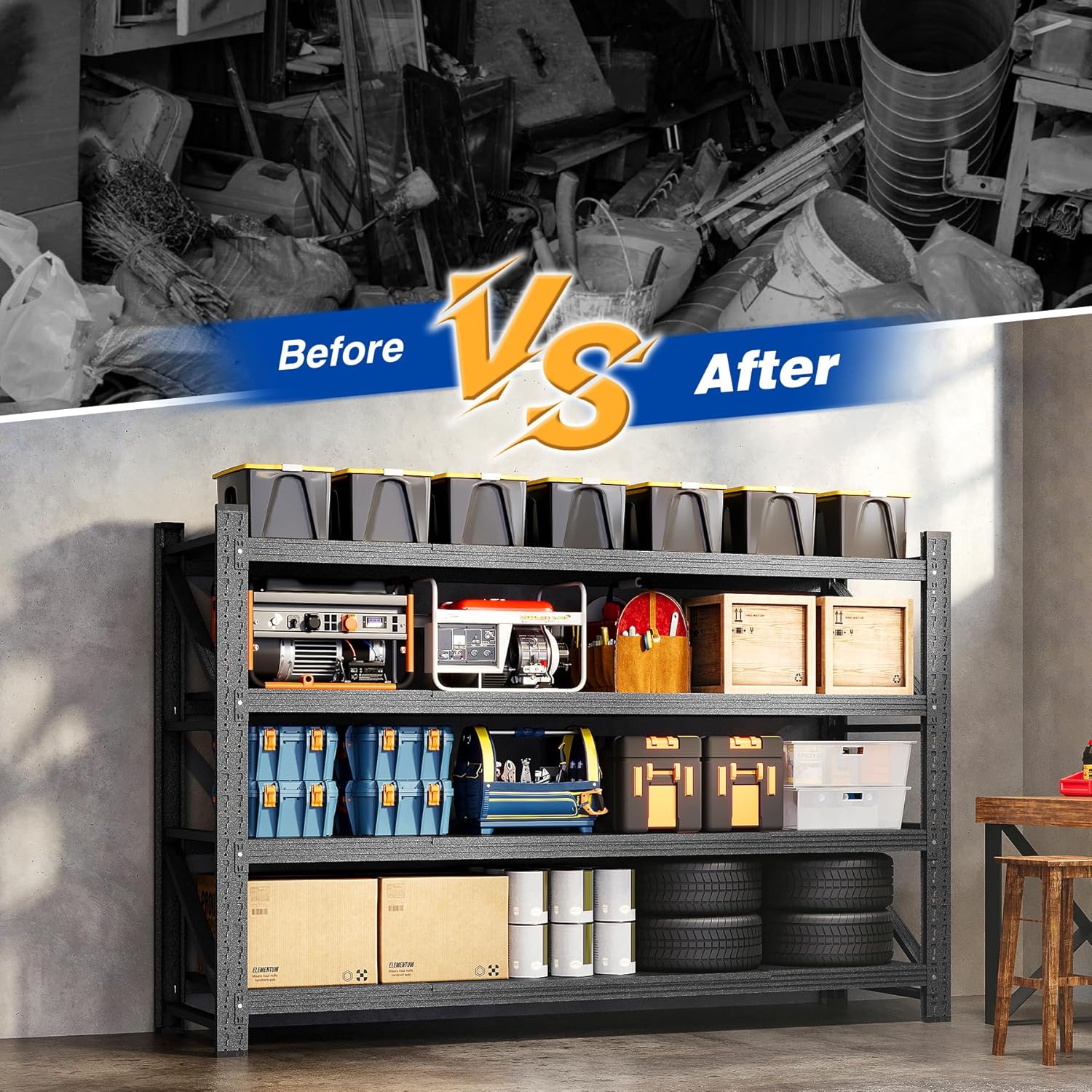 71" W Storage Shelves 5000lbs Garage Metal Shelving Heavy Duty Garage Shelves Adjustable Storage Shelves for Industrial, Factory,71" W X 24" D X 69" H - Image 5