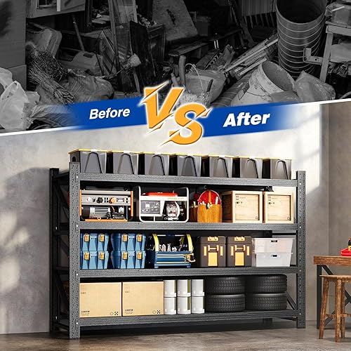 Miniatura 5 de Estantes de almacenamiento de 71 pulgadas de ancho, 5000 libras, estantes de metal para garaje, estantes de almacenamiento ajustables para