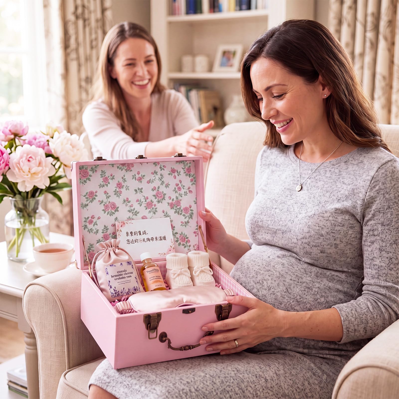 SiliFine Scatola dei ricordi rosa in legno, grande, per neonati, genitori, battesimo, regalo di compleanno, per ragazze, primo ricordo, per baby shower, 27,9 x 22,50 x 12,50 cm