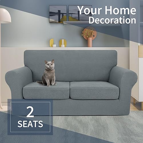 Miniatura 2 de Jiviner Fundas elásticas para sofá de 3 piezas para sofá de 2 cojines, funda gruesa para sofá biplaza con 2 fundas de cojín para sala de estar,