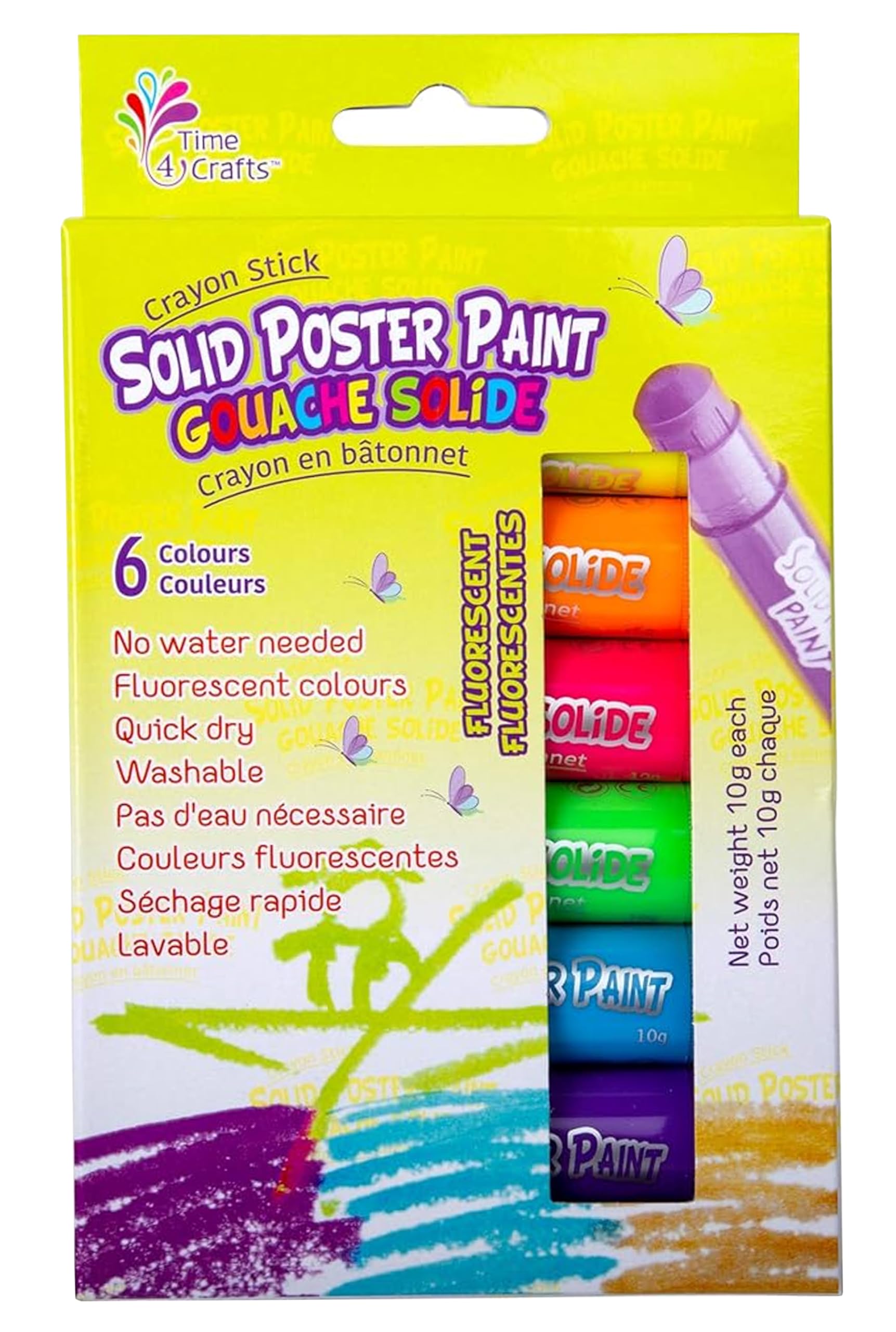 Time 4 Crafts Solid Poster Paint Crayon Sticks, Bright Fluorescent