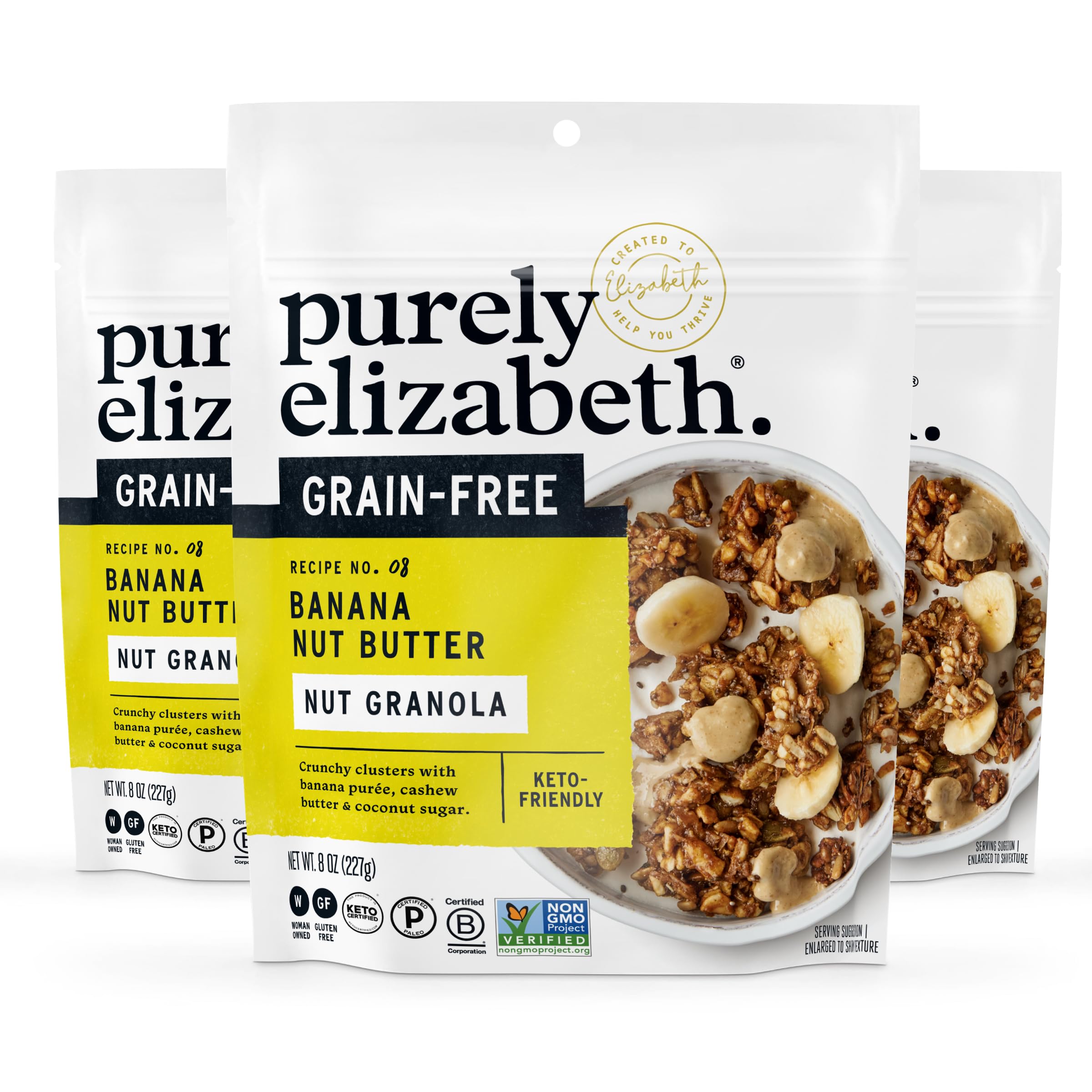 Purely Elizabeth, Banana Nut Butter, Grain-Free Granola, Vegan, Gluten-Free, Keto, Paleo, non-GMO, 8oz (3 ct.)