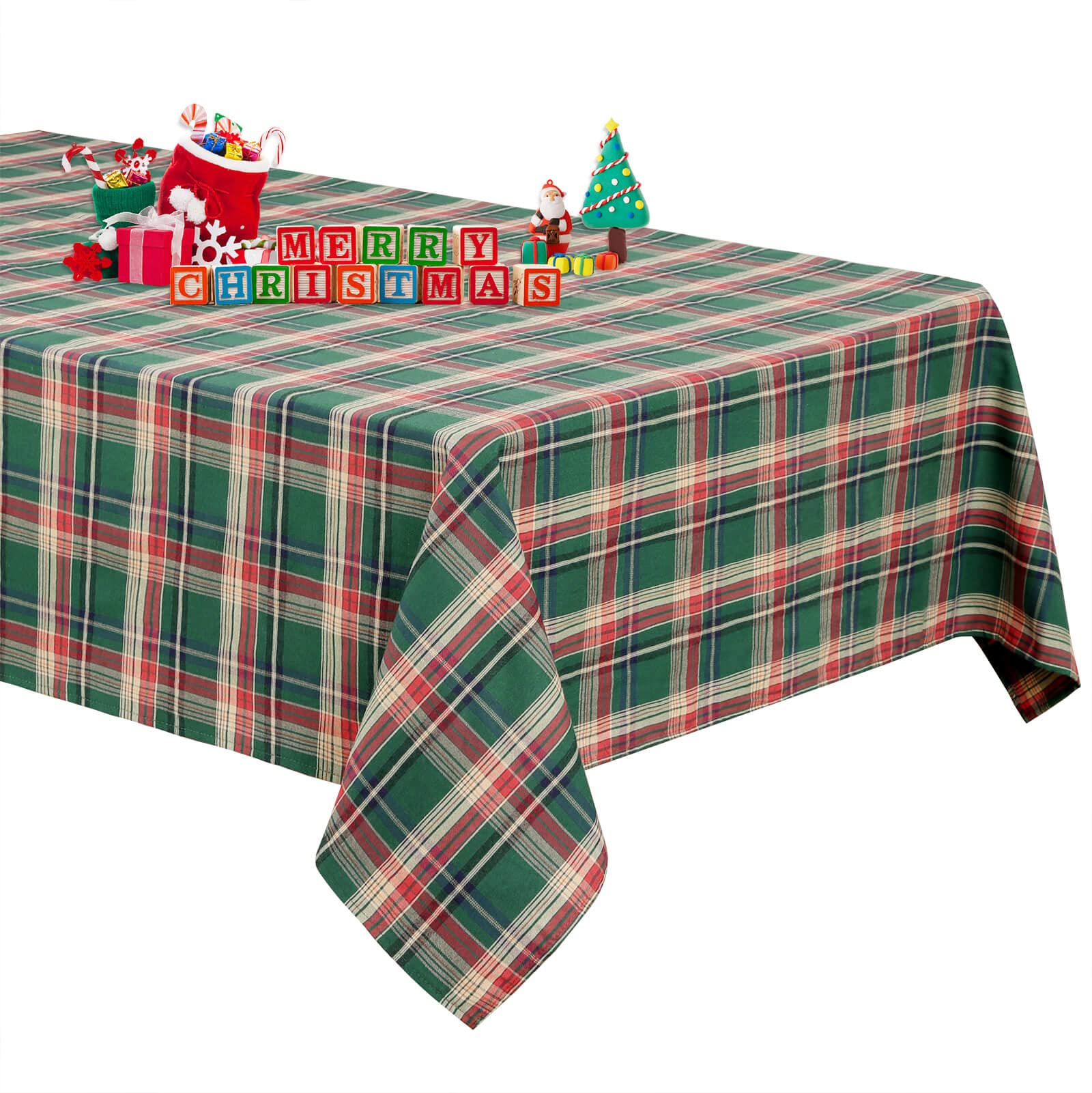 PakiInno Christmas Tablecloth 57x84 Inch Green Plaid Tablecloth Checked Table Overlay for Christmas Holiday Party Farmhouse Fall Table Decoration