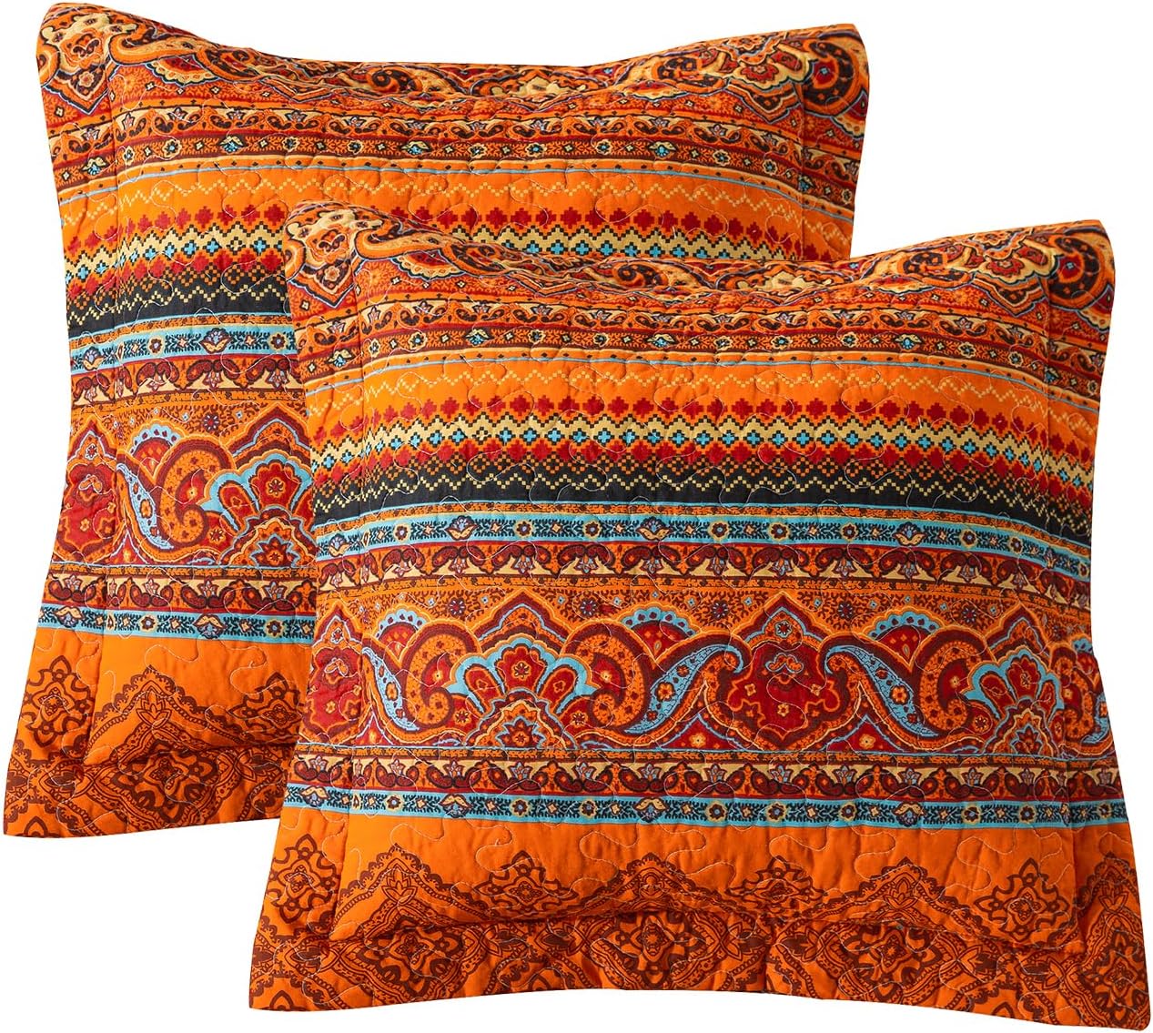 Bedifany 2 Pcs Cotton Throw Pillow Covers, Decorative Neutral Boho Cushion Covers Pillowcase for Couch Sofa Bedroom Living Room Home Decor Outdoor,18×18 Inch (Orange and red)