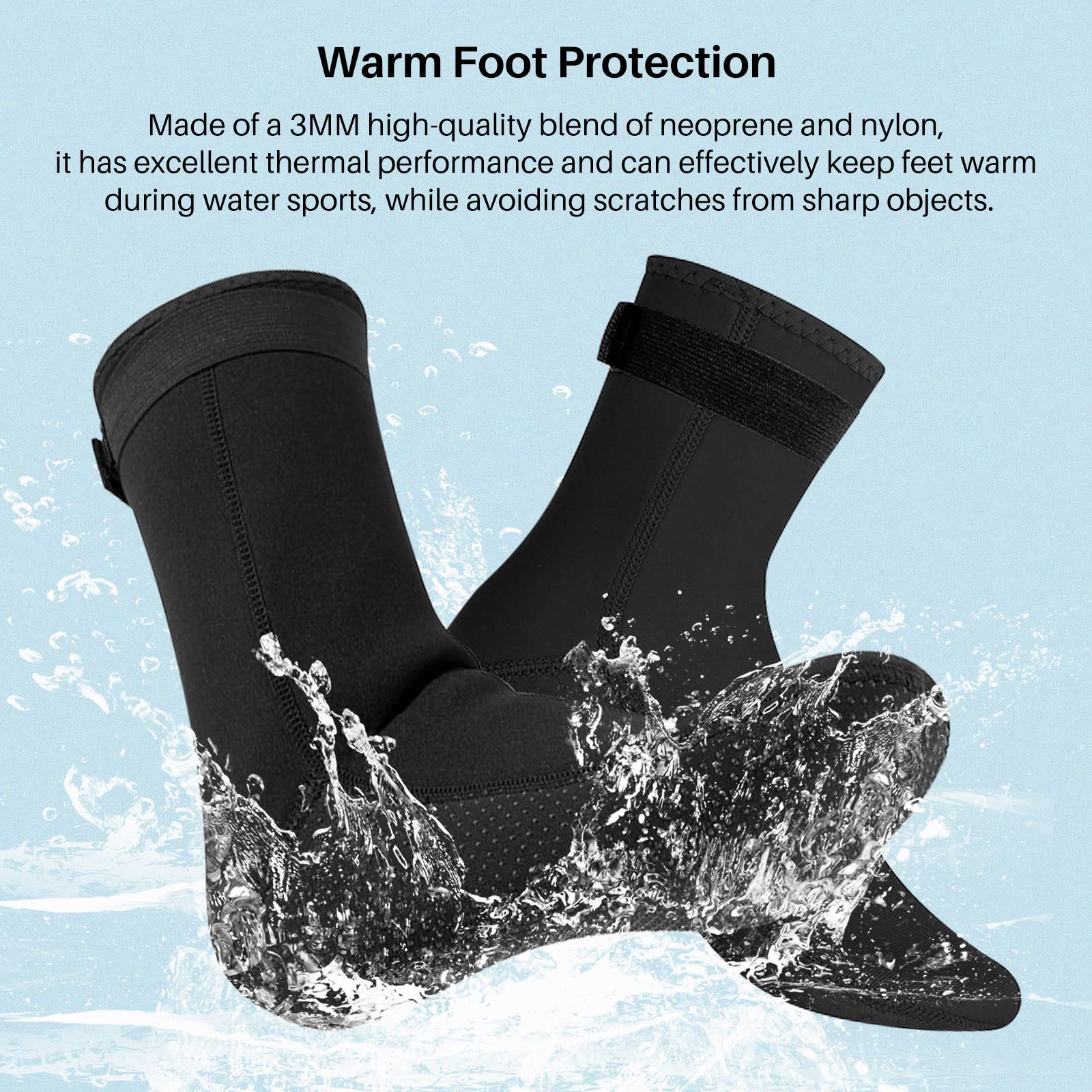 Calzini in Neoprene 3mm,Calzini da Immersione,Calze da Nuoto Antiscivolo per Uomo Donna,Calzini Muta Caldi,Calzini Sportivi con Velcro per Subacquee,Spiaggia,Snorkeling,Surf,Vela,Immersioni,Kayak