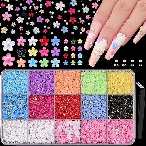 3D Flower Nail Charms for Nail Art, Cute Colorful Acrylic