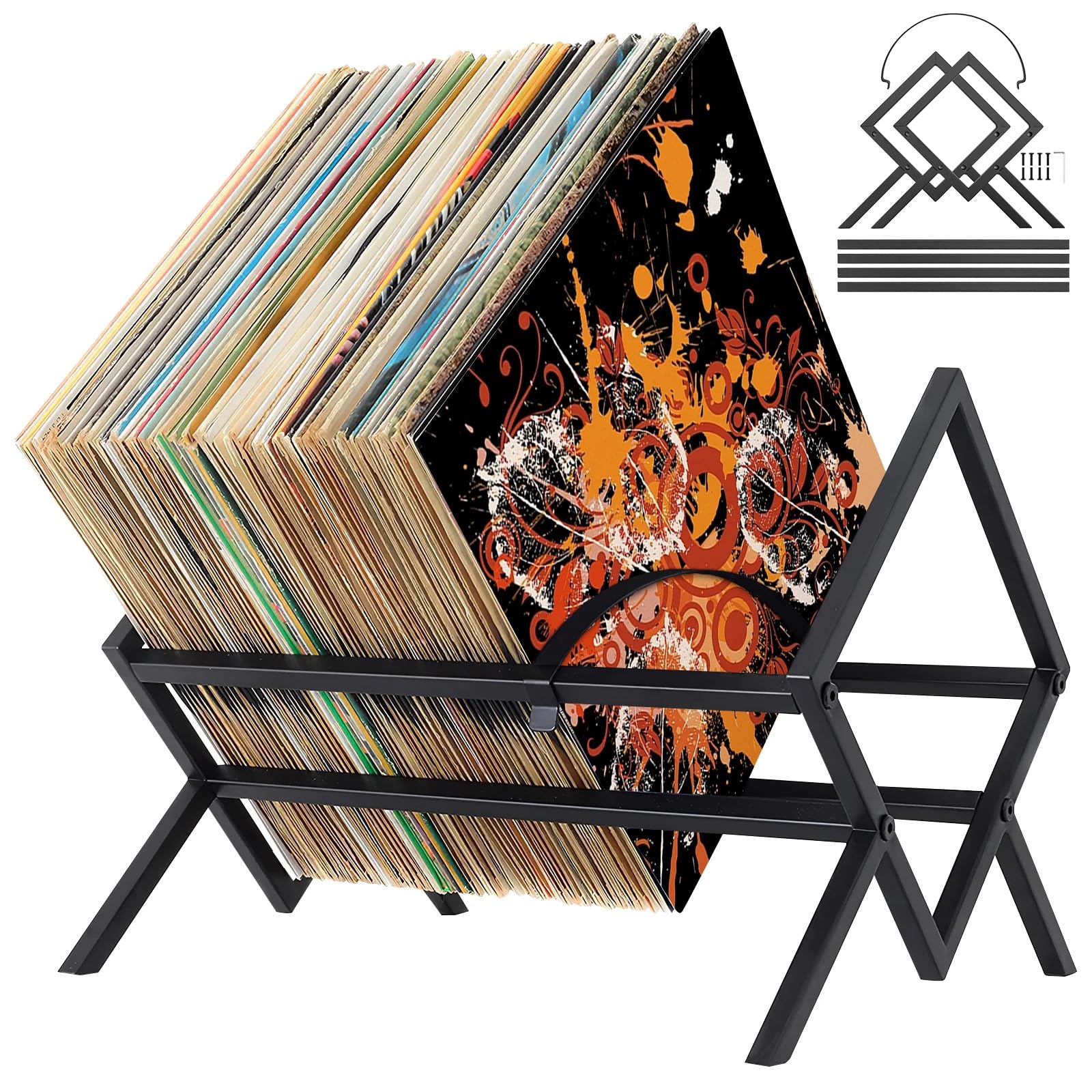 LPAMABA Espositore per Dischi in Vinile in Metallo,Supporto per Dischi in Ferro per CD,Scaffale per Dischi in Vinile, Contenitore per Dischi in Vinile per Libri, Album, Riviste, Documenti (Nero)