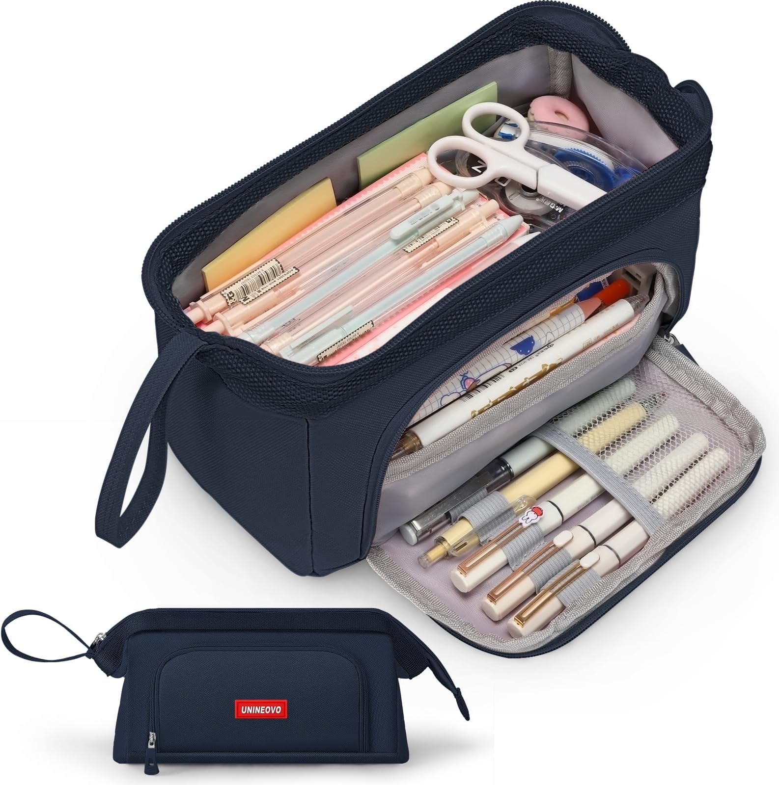 Large Pencil Case Pouch for Girls, Cute Kids Pencil Box School Supplies, Big Capacity Zipper Pencil Pouches Bag Organizer, Back to School Gift for Student Teen Women College Office-Dark Blue