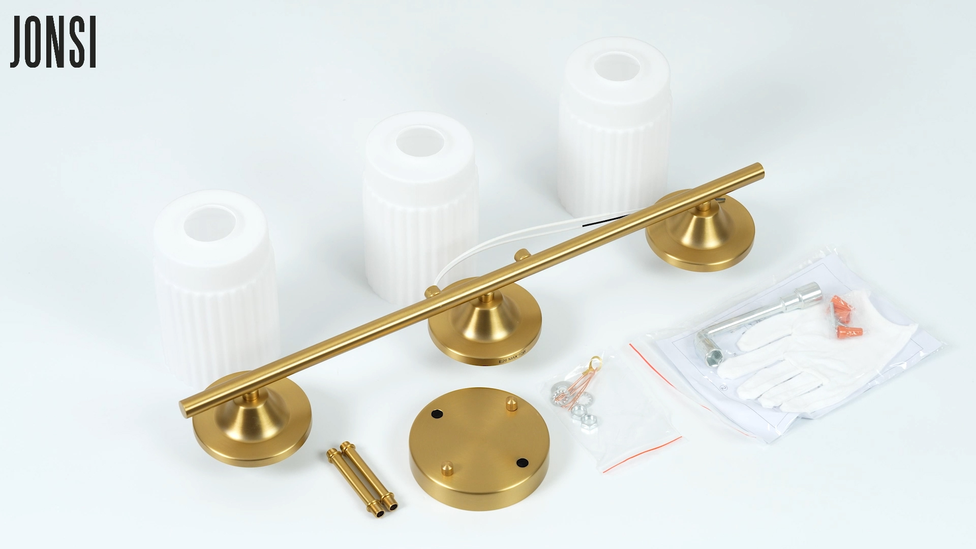 Image of Jonsi Gold Bathroom Light Fixtures 3-Light Vanity Lights Modern Wall Sconce with Milk White Shade Brushed Brass Bathroom Light Fixture Over Mirror for Bedroom Hallway Kitchen