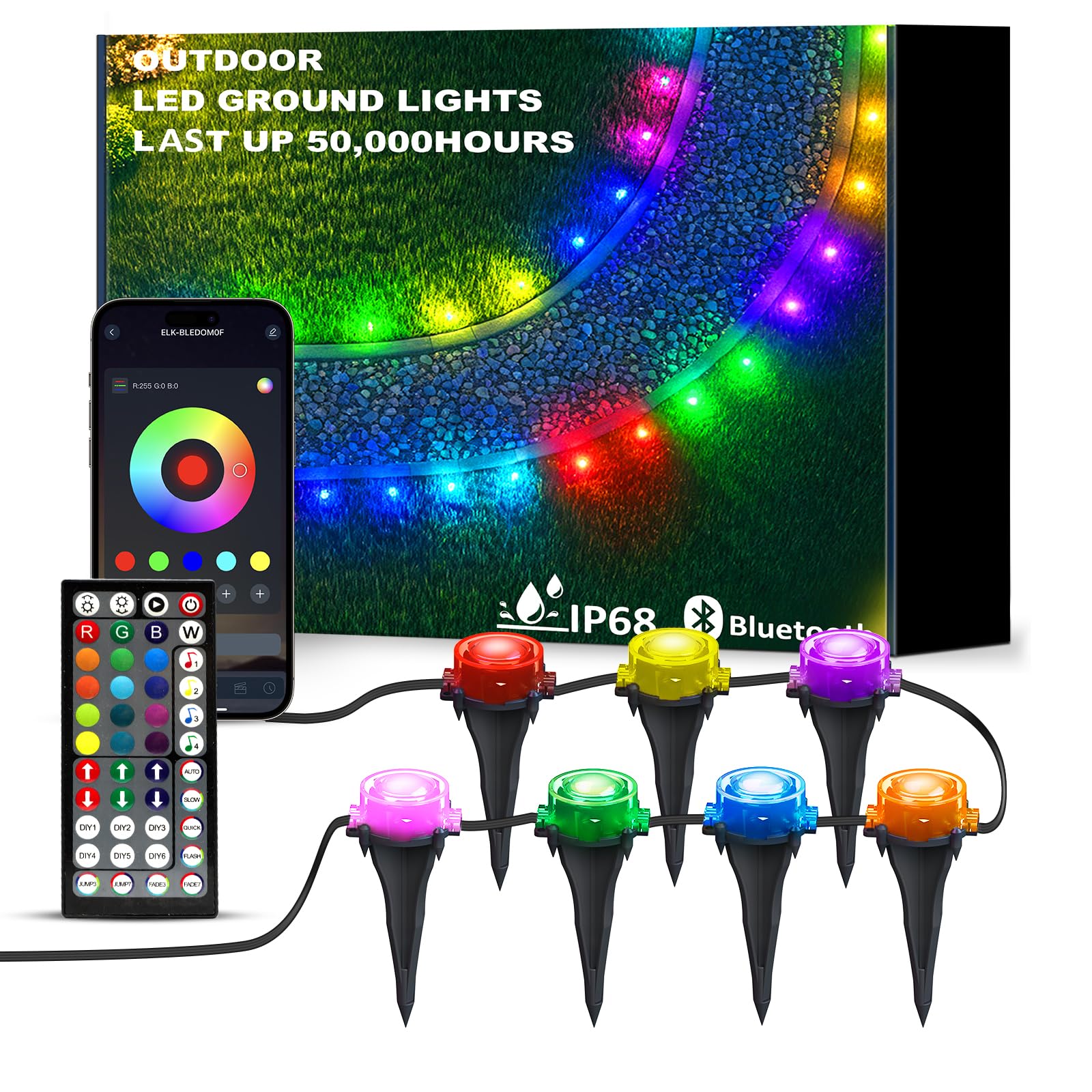 Sponsored Ad - IVRICH 50FT Outdoor Ground Lights, Smart RGB Pathway Lights with APP/Remote Control, IP68 Waterproof, Music...