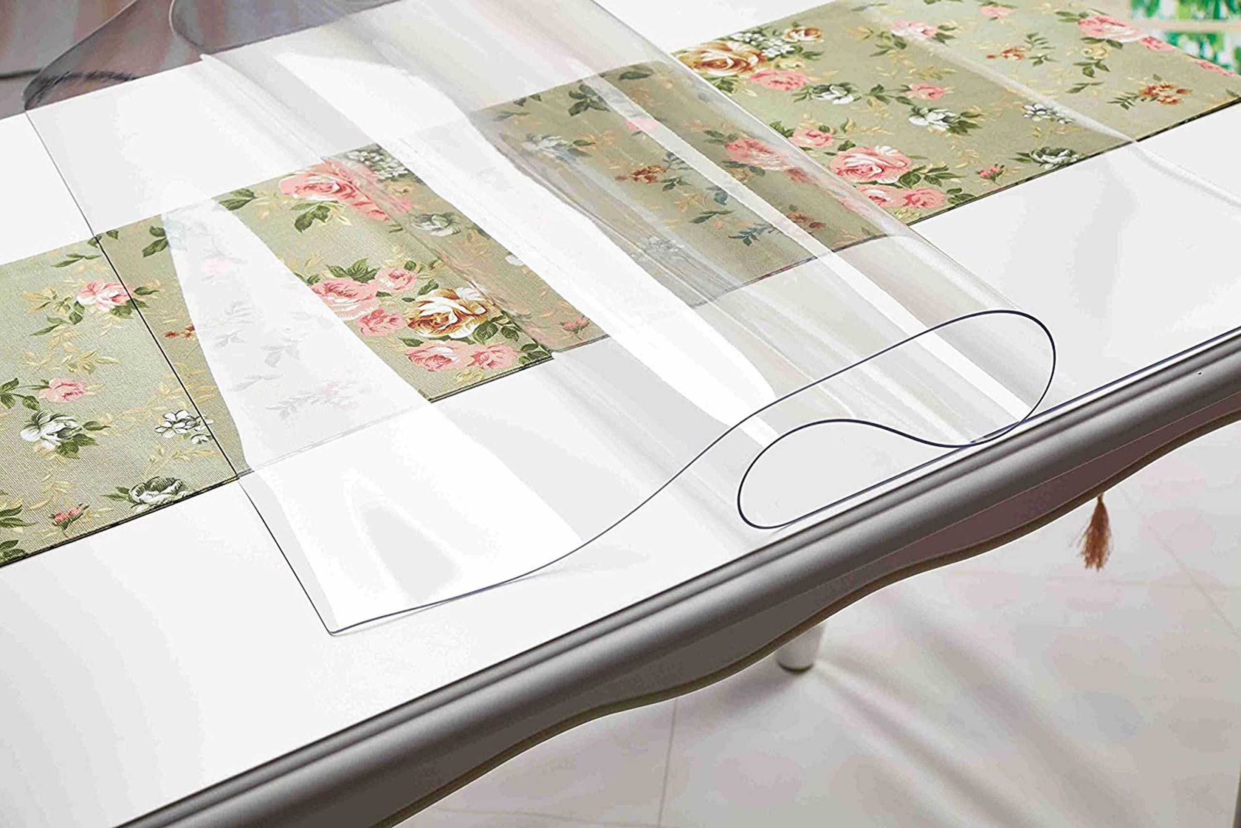 1.5mm Clear Plastic Table Cloth Cover Wipeable PVC Waterproof Table Protector (90x200 cm), Transparent, 78.7 x 35.4 inch (Rectangular)