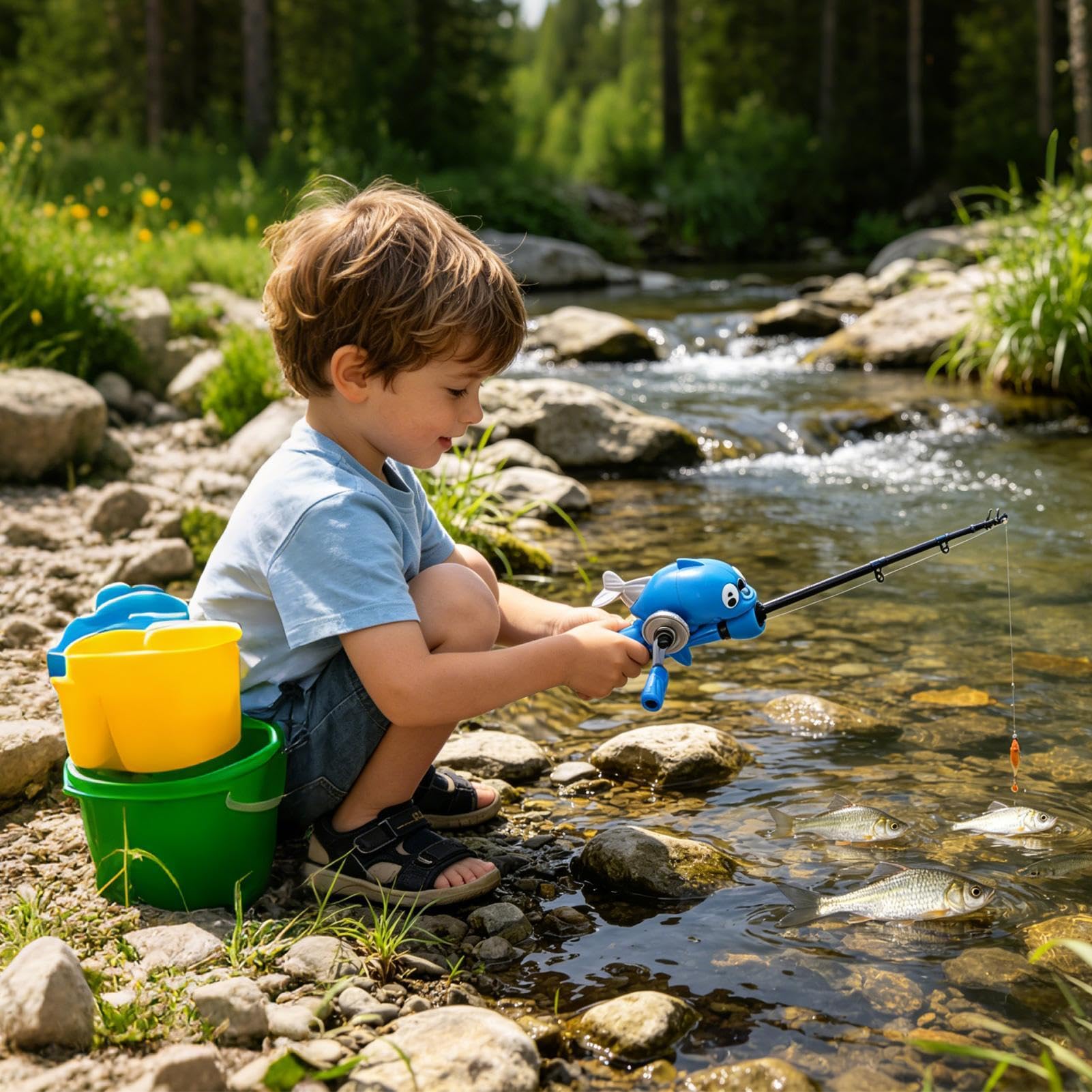 Canne À Pêche Enfant Dauphin Télescopique Portable Avec Moulinet