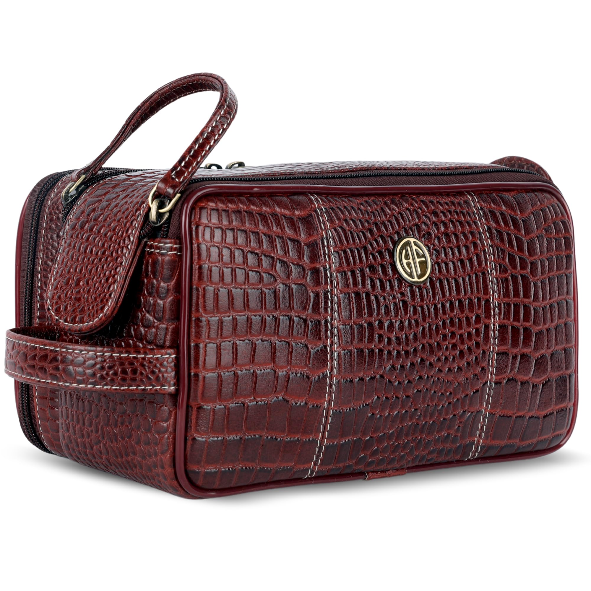 Hammonds Flycatcher Genuine Leather Travel Organizer Pouch - Toiletry Bag for Men and Women Cosmetic Organizer Bag, Shaving Kit Bag for Men Toiletry Pouch for Men with Multiple Pockets - Croc Brown