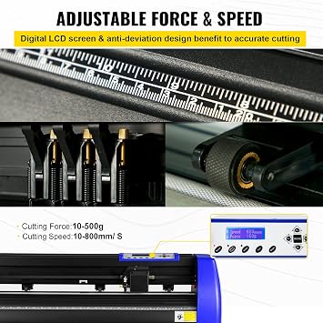 VEVOR Vinyl Cutter 28 Inch Vinyl Cutter Machine with 20 Blades Maximum Paper Feed 720mm Vinyl Plotter Cutter Machine with Sturdy Floor Stand Adjustable Force and Speed for Sign Making