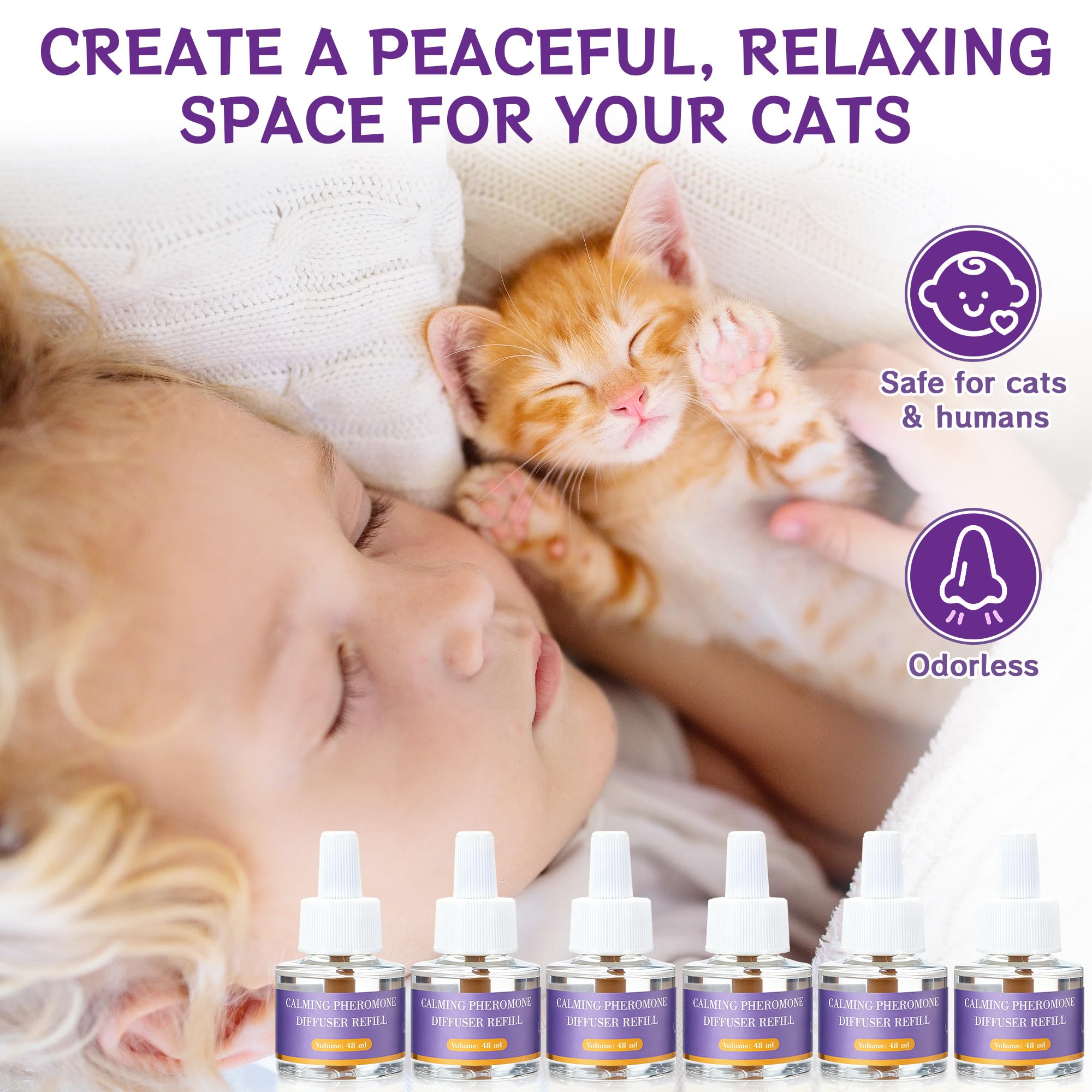 6er-Pack Katze Pheromon Beruhigende Diffusor Nachfüllungen, Pheromon Diffusor für Katzen, Angst lindern, Helfen, Kämpfe zu reduzieren, Sprühen & Kratzern, Drogenfrei & Geruchlos Sicher, 180 Tag