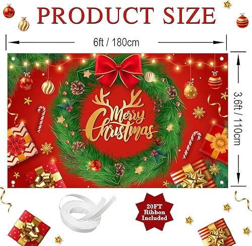 Miniatura 3 de Avezano Cartel de Feliz Navidad, telón de fondo rojo de Navidad para decoraciones de fiesta, invierno, Año Nuevo, Nochebuena, reuniones familiares,