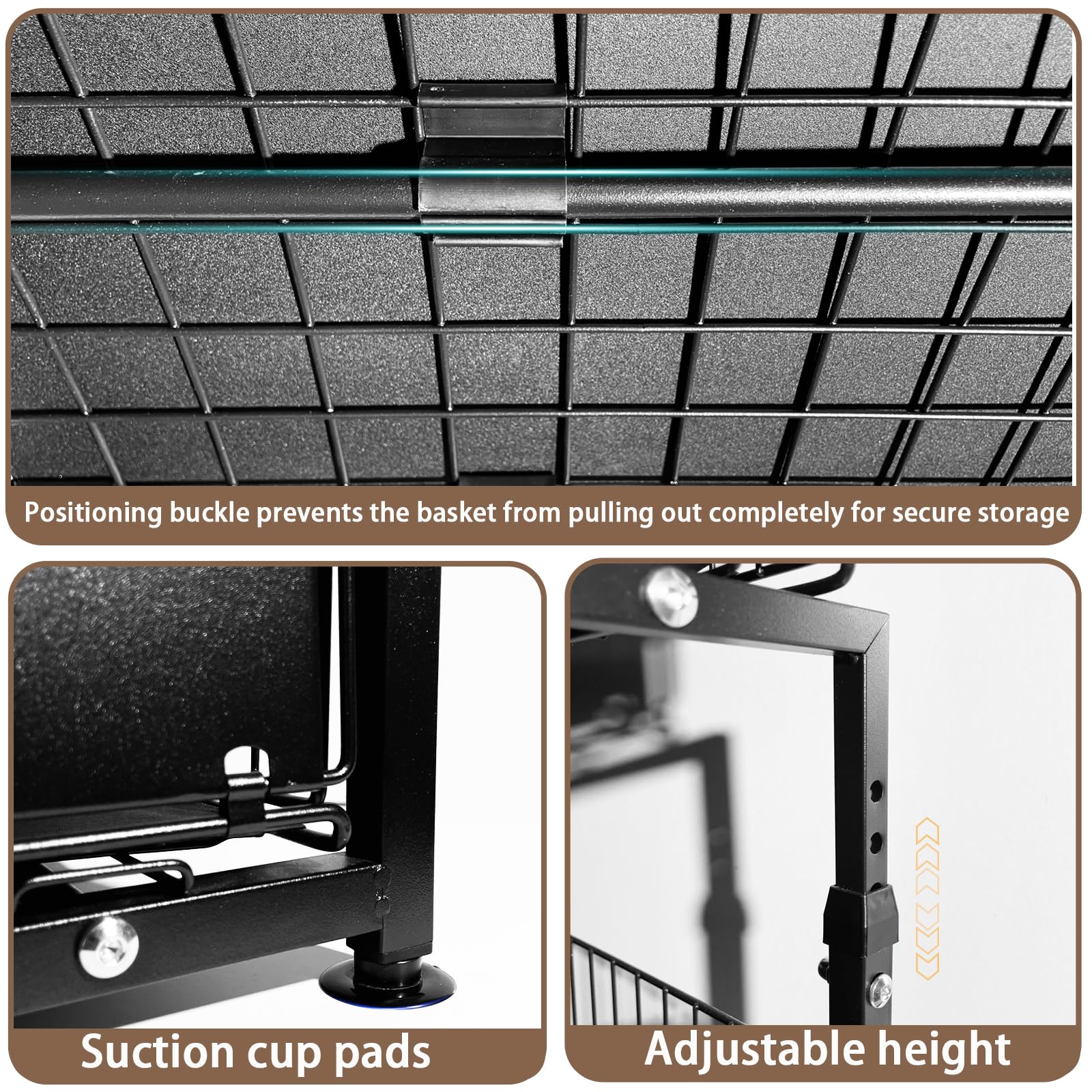 Organizer sotto il lavello a 2 ripiani con cassetto scorrevole estraibile, in metallo resistente, scaffale da cucina regolabile in altezza per bagno, scaffale salvaspazio (nero)