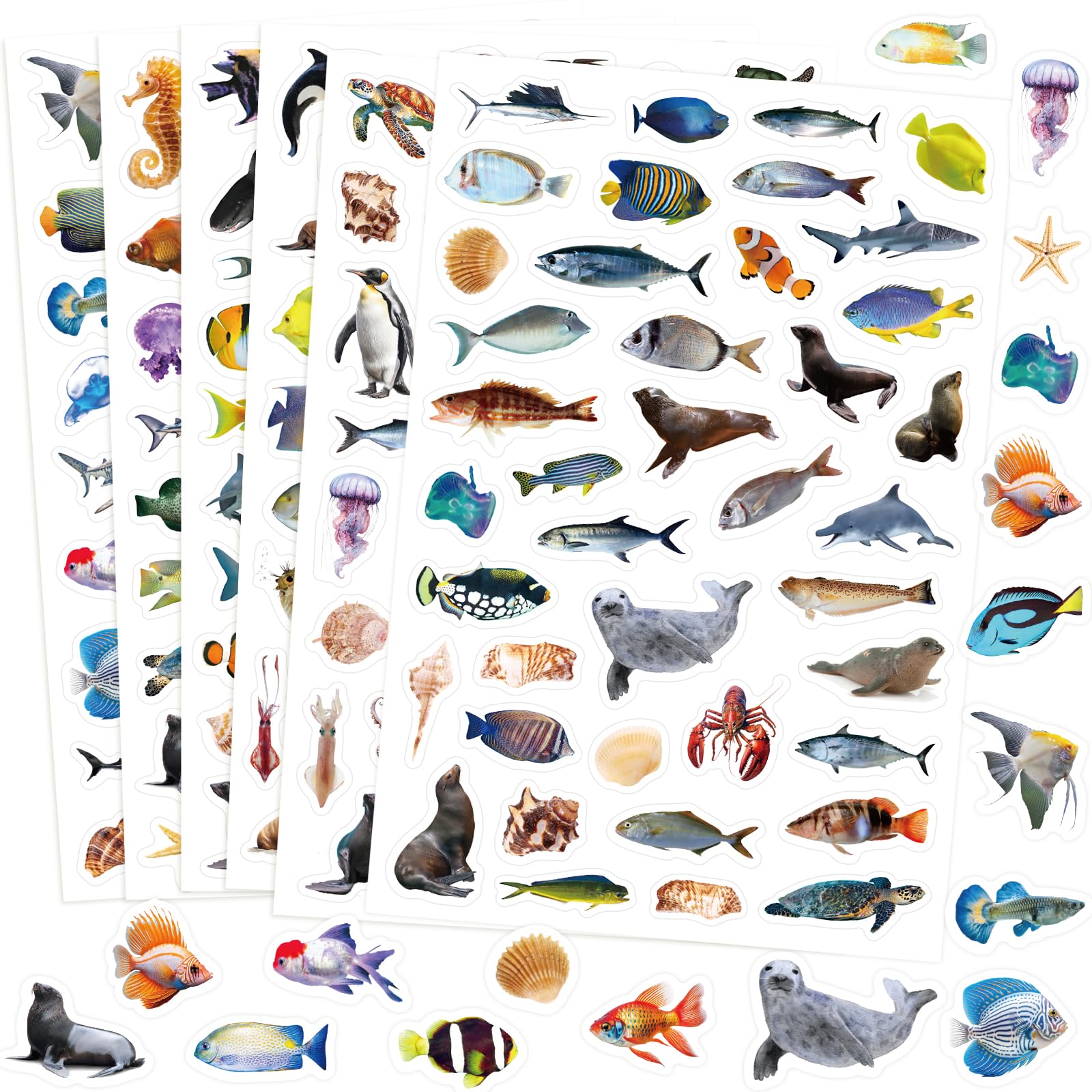 Ocean Sea Animal Stickers for Kids Realistic Under The Sea Tropical Fish for Kids Party Decoration Birthday Favors 24 Sheets 960Pcs