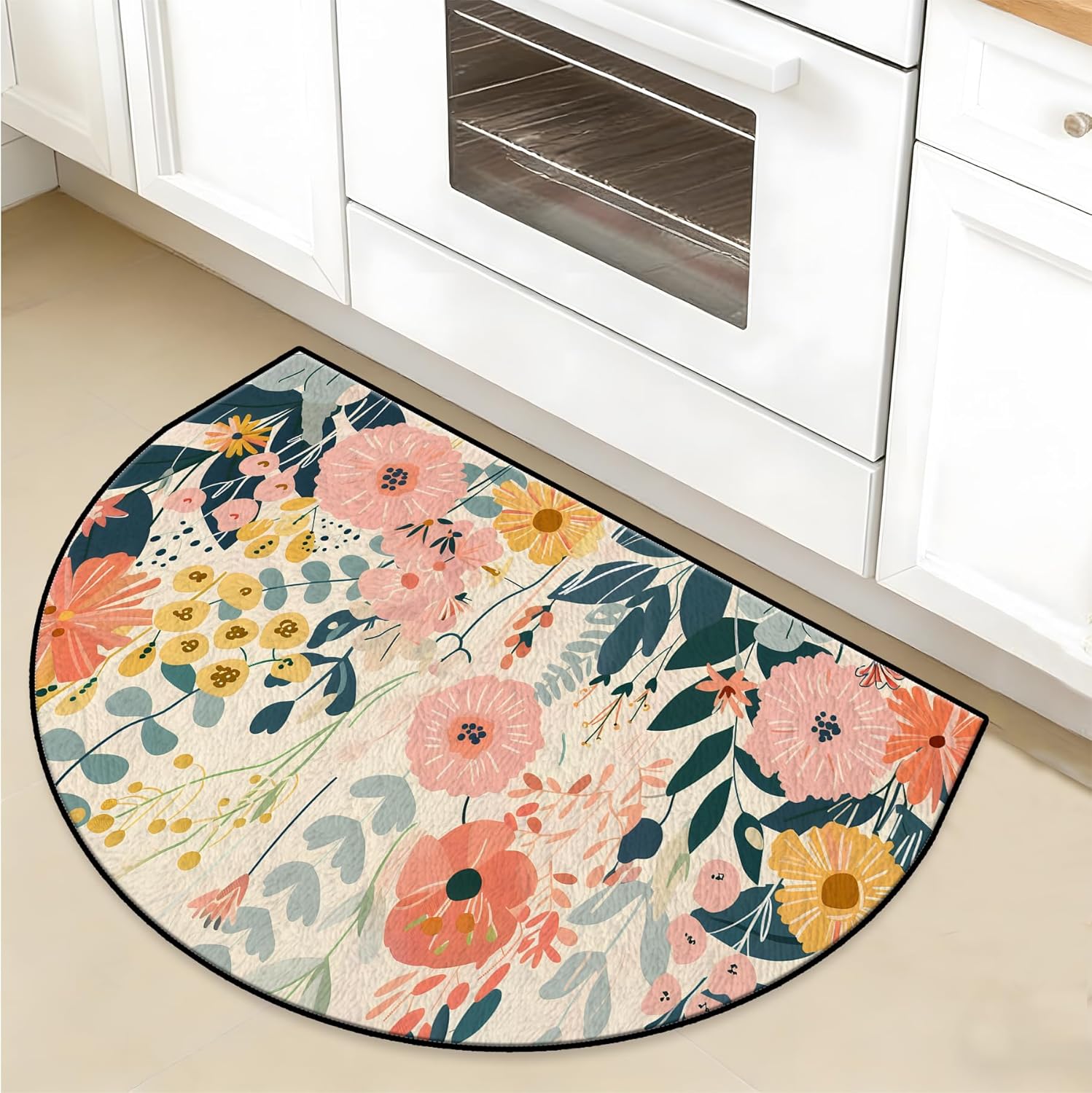 Area Rug Washable Entryway Rug,Soft Non-Slip Half Circle Doormat for Kitchen Bedroom Lightweight Semicircular Area Rugs (Grass, 24x36 inch)
