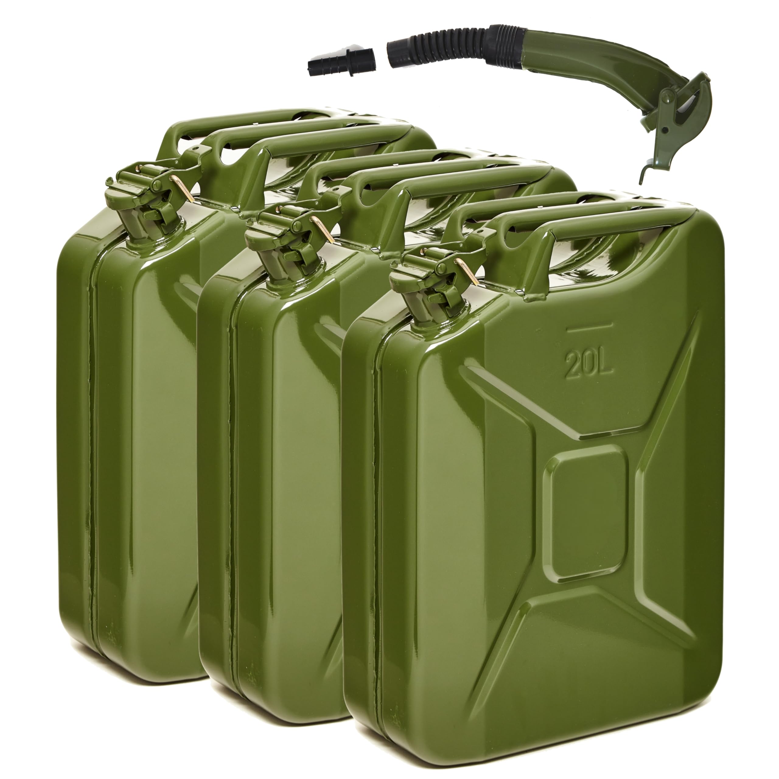 Oxid7 Kraftstoffkanister 20 Liter aus Metall mit Ausgießer, Benzin, Diesel & Bio-Ethanol geeignet, 20L Benzin-Kanister mit UN-Zulassung & Bauart geprüft