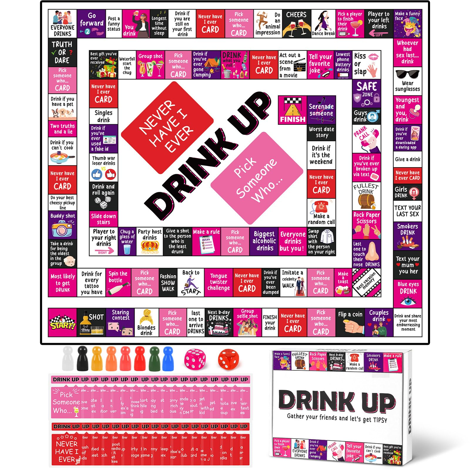 Drinking Board Games for Adults Waterproof Rubber Mat Drink Up Board Games Adult Tipsy Funny Party Interactive Drinking Games Ideal for Game Night Birthday Party Play, Age 21+, 2-8 Players