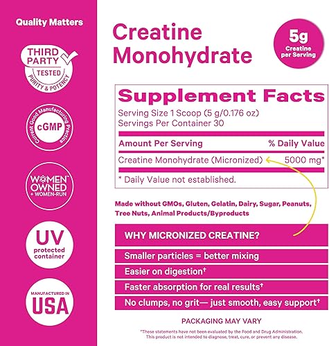 Miniatura 5 de Pink Stork Monohidrato de creatina micronizada en polvo para mujeres, soporte muscular, energía celular, función cognitiva, aminoácido esencial,