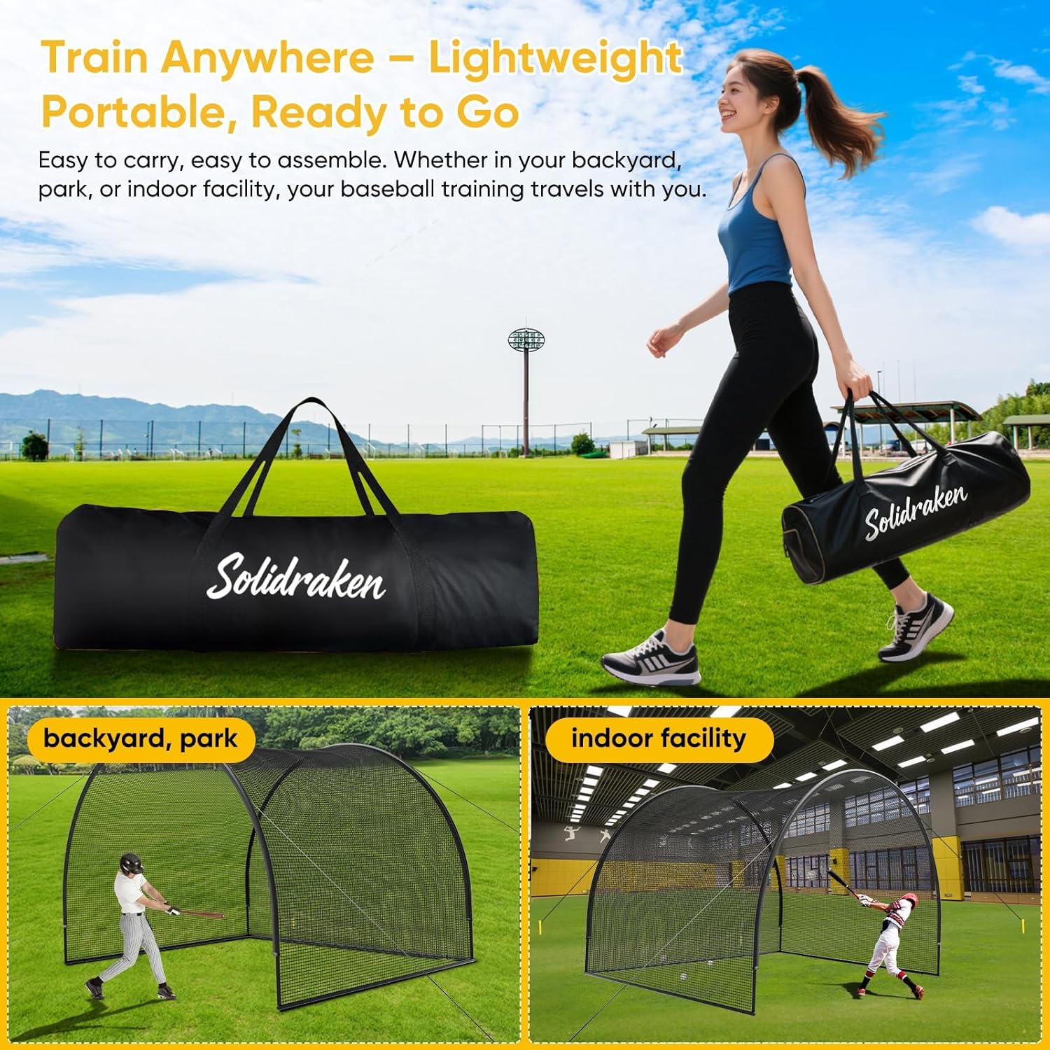 13FT Compact Backyard Baseball & Softball Batting Cage – Portable Batting Net with Sturdy Frame & Carry Bag, Ideal for Kids & Family Practice, 13 x 10 x 8 ft