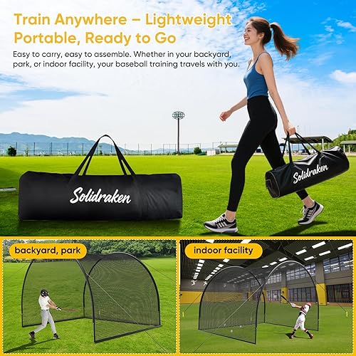 Miniatura 6 de Jaula compacta de bateo de béisbol y sóftbol para patio trasero de 13 pies, red de bateo portátil con marco resistente y bolsa de transporte, ideal