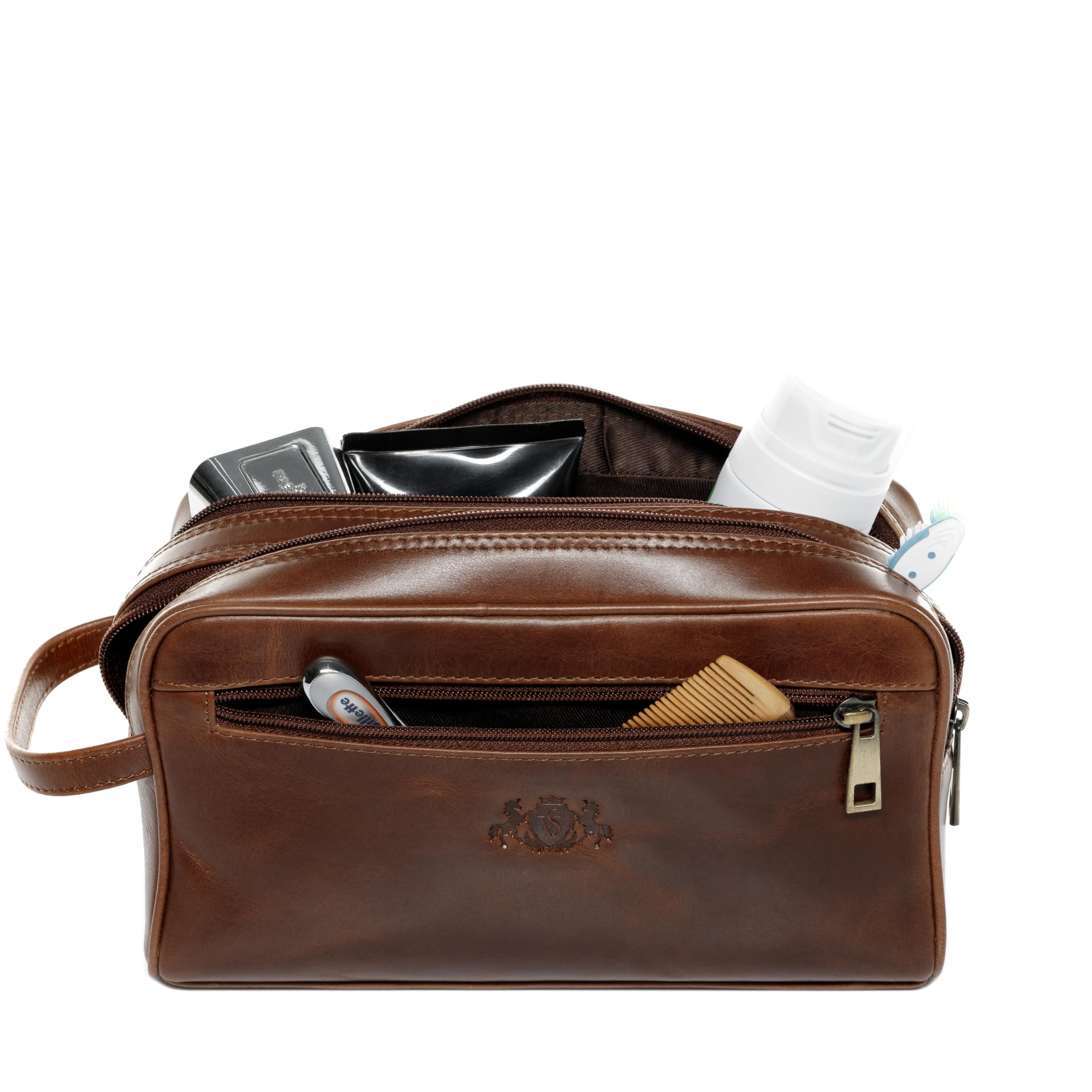 SID & VAIN Trousse de Toilette Cuir véritable GATWICK nécessaire de Voyage Grand pour Hommes Trousse de Maquillage Marron