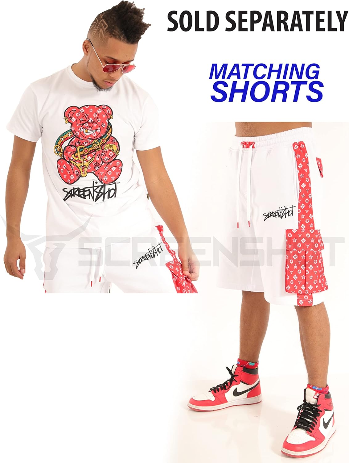 SCREENSHOT Mens Urban NYC Hip Hop Utility Fit Premium Fleece Shorts - Varsity Street Fashion SweatShorts Ribbed Wasteband - Image 5