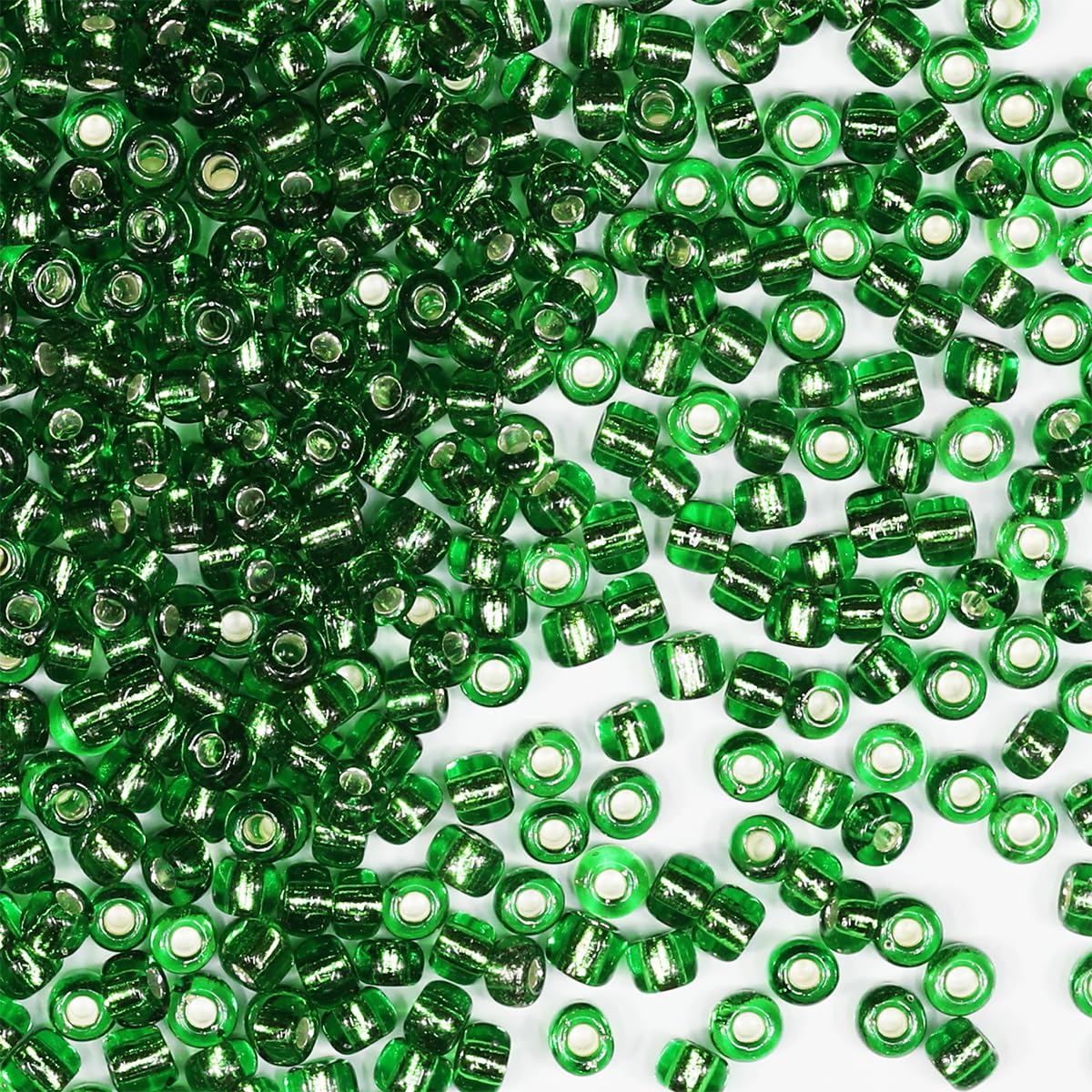 Bulk Seed Beads Green 200 Grams About 3380pcs, 4mm 6/0 Green Silver core Glass Craft for Making Earrings, Bracelets, Pendants, Waist Jewelry,DIY Handmade Seed Beads(Green Silver Lined) — image 1