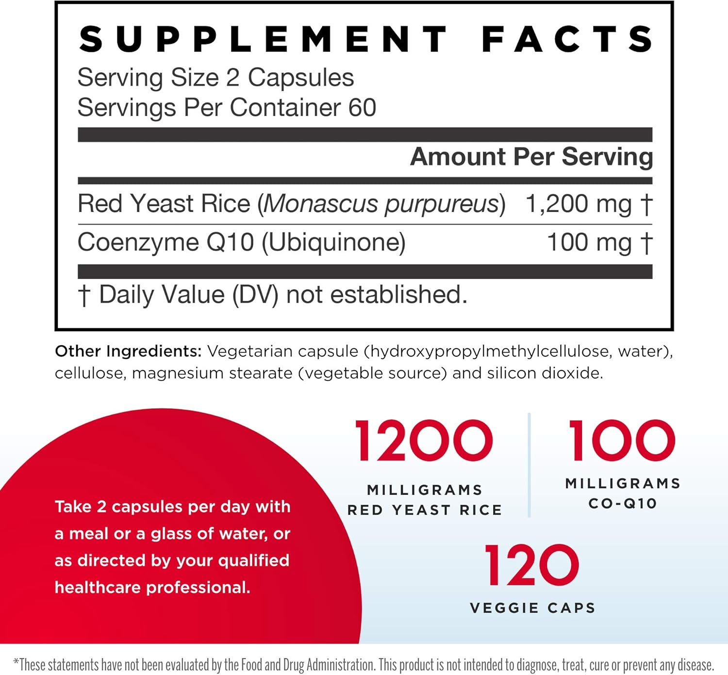 Jarrow Formulas Red Yeast Rice - 120 Veggie Caps - Includes 100 mg Co-Q10 Per Serving - Supports Heart & Cardiovascular Health - 60 Servings : Health & Household
