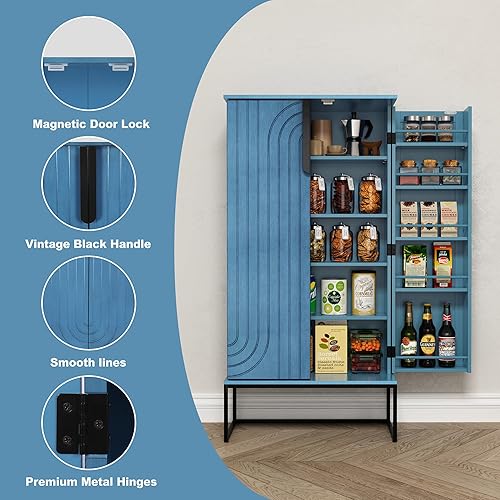 Miniatura 5 de HOLTICO Gabinete de despensa de cocina de 45 pulgadas, armario de almacenamiento con puertas y estantes ajustables, armario de despensa de alimentos