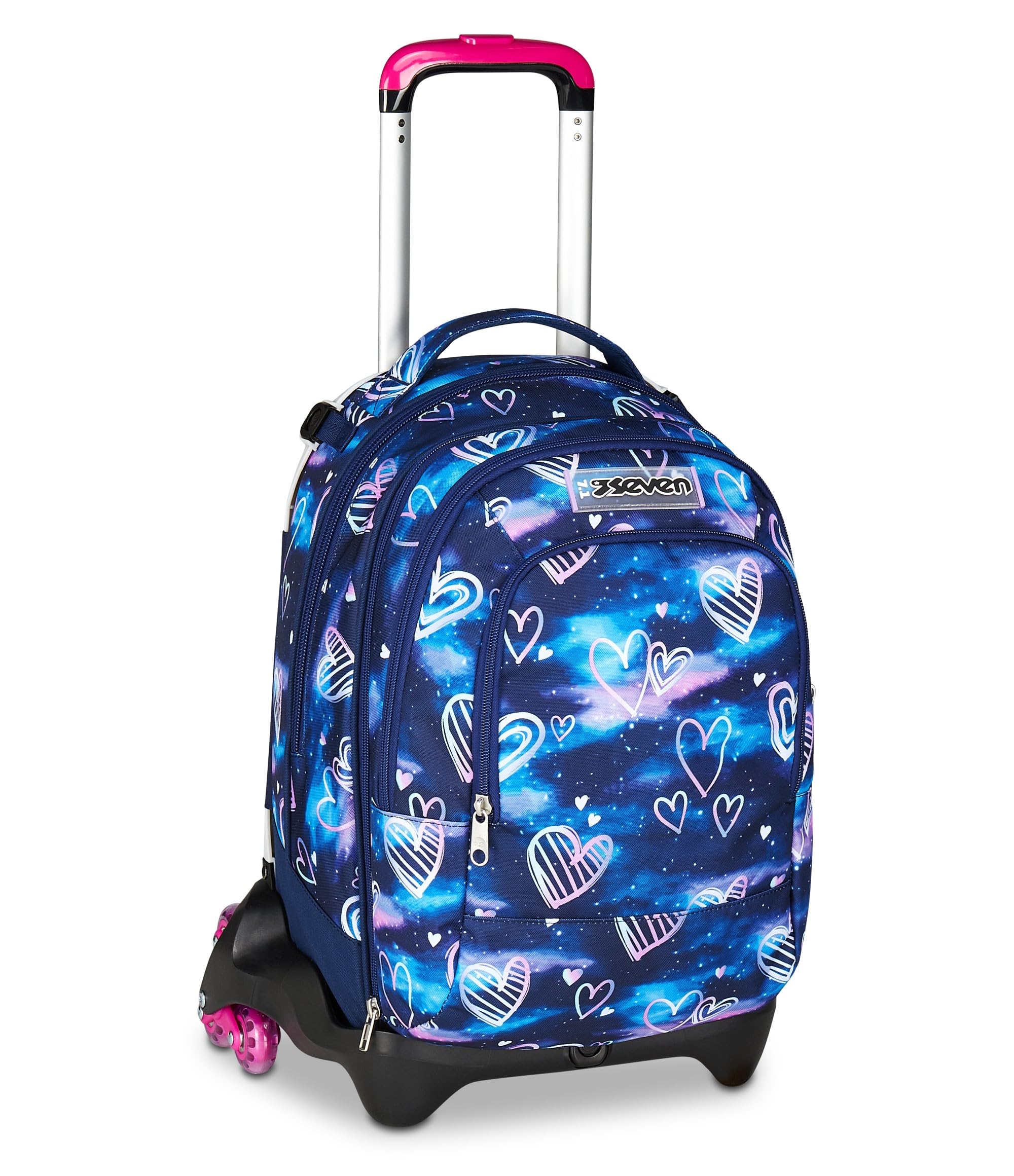 Seven Trolley Scuola Jack 3 Ruote Detach, Viola Fucsia, Zaino Con Carrello Sganciabile 37 L, Tasca Borraccia, Zainetto Staccabile, Zaino Grande, Per Elementare e Media, Trolley Bambina