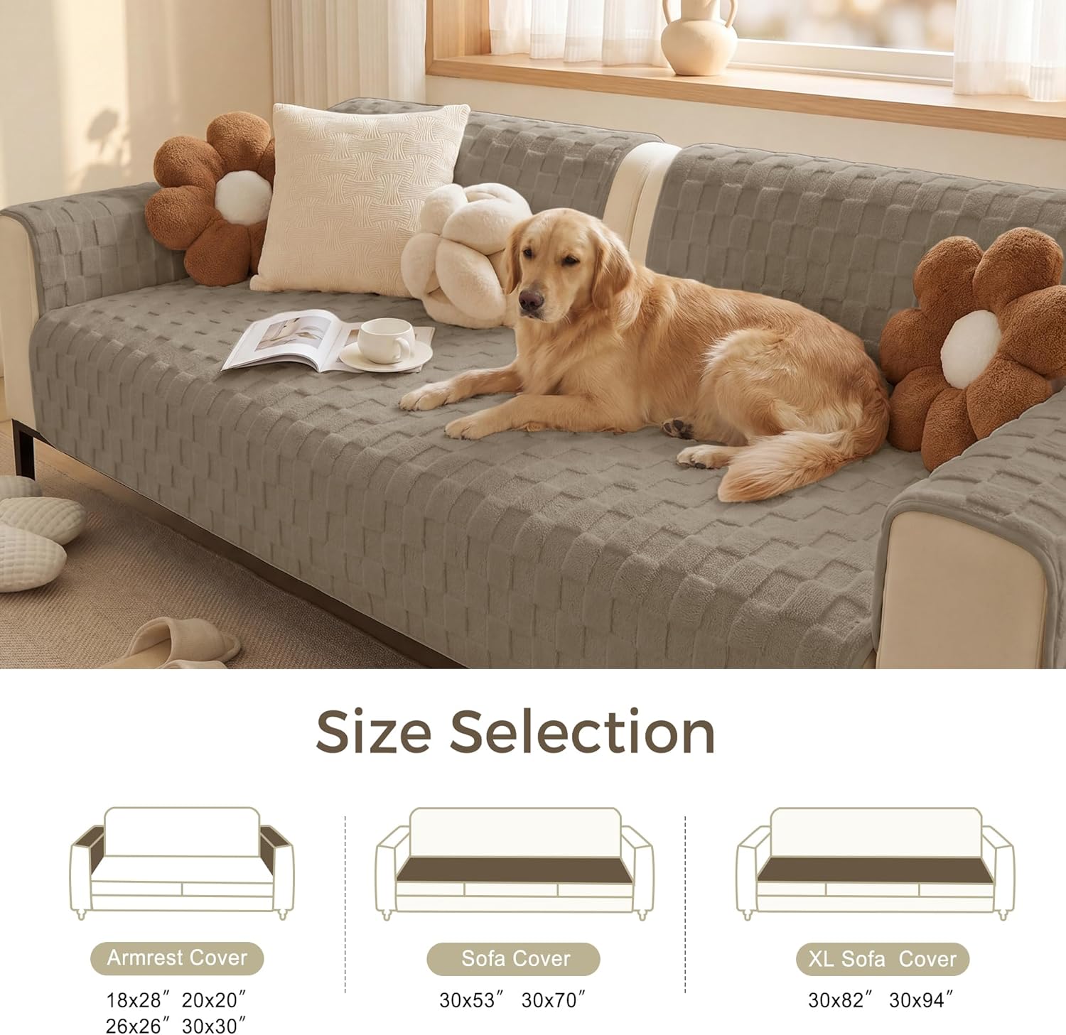 Foxdecor Fuzzy Couch Arm Covers Recliner Arm Cover, Arm Chair Covers Set of 2, Non-Slip Chair Arm Covers, Arm Rest Cover for Sofa, Armchair Slipcovers Couch Arm Protector (Brown 30x30 inch)