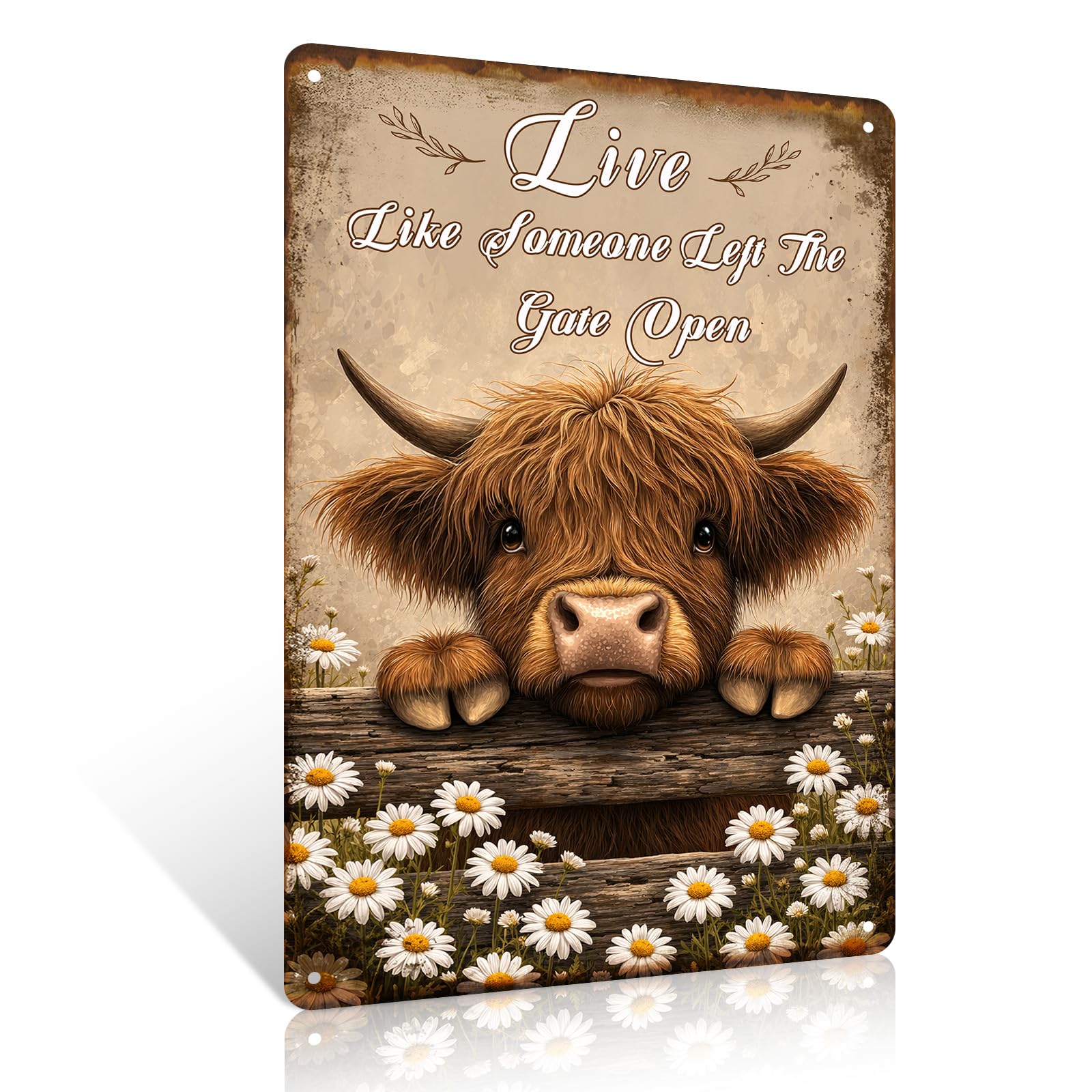 Inspirational Quotes Metal Sign Highland Cow Tin Signs 8x12 Inches