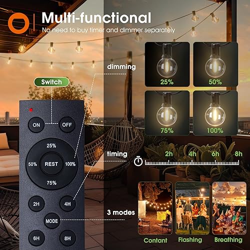 Miniatura 5 de addlon Tira de luces solares de 50 pies para exteriores, impermeable, con control remoto, luces solares de globo G40 para patio con 27 bombillas LED