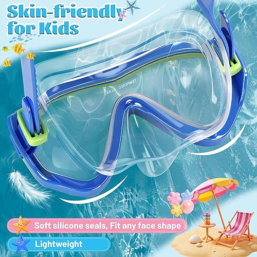 Miniatura 3 de Gafas de natación para niños con cubierta para la nariz, máscara de buceo de vidrio templado antivaho para niños de 6 a 14 años