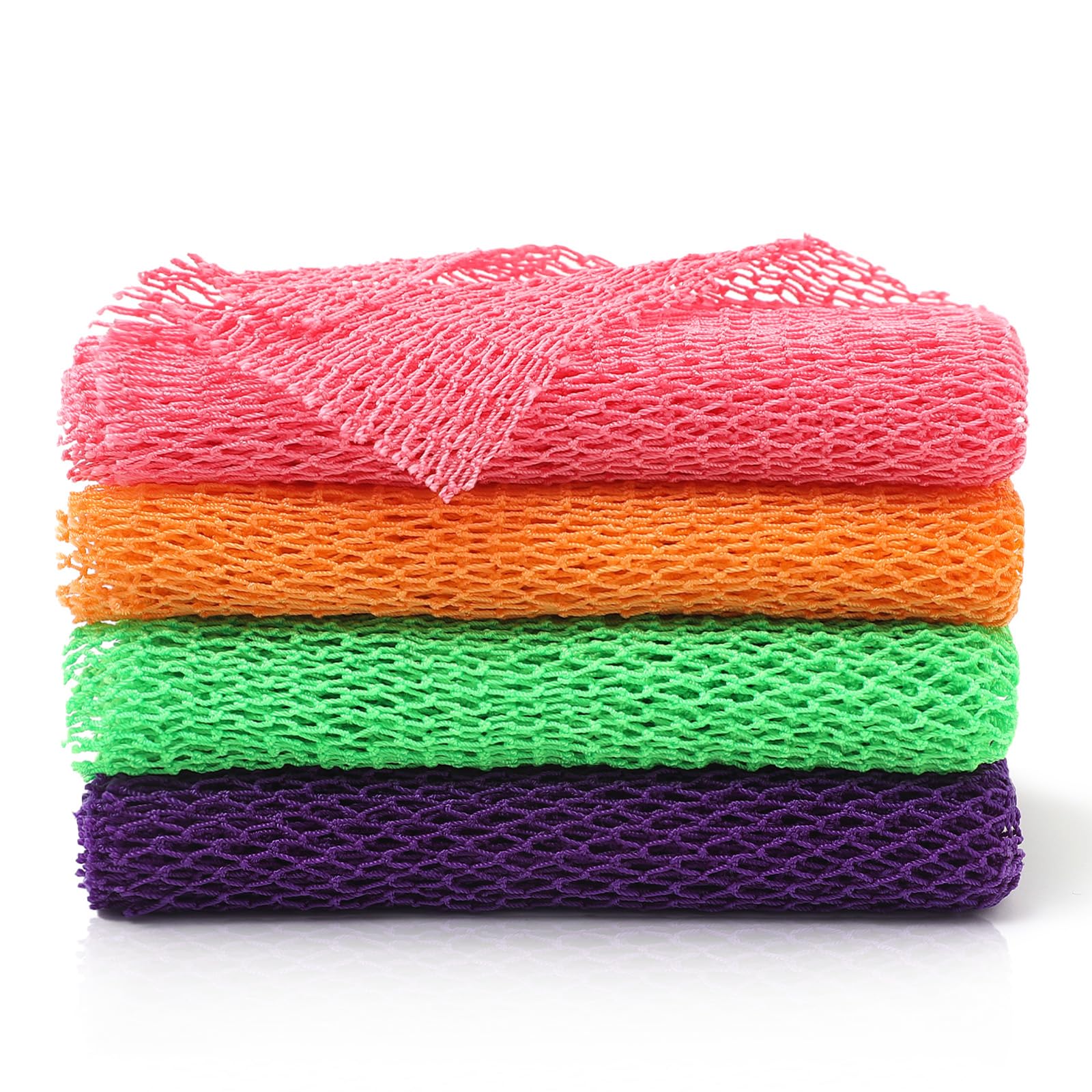 Selalu 4 Parça Naylon Afrika Peeling Net Sünger, Banyo ve Duş için Otantik Afrika Ağ Sünger, Net Sünger Vücut Temizleyici Arka Peeling Banyo Aksesuarları (Pembe, Turuncu, Mor, Yeşil)