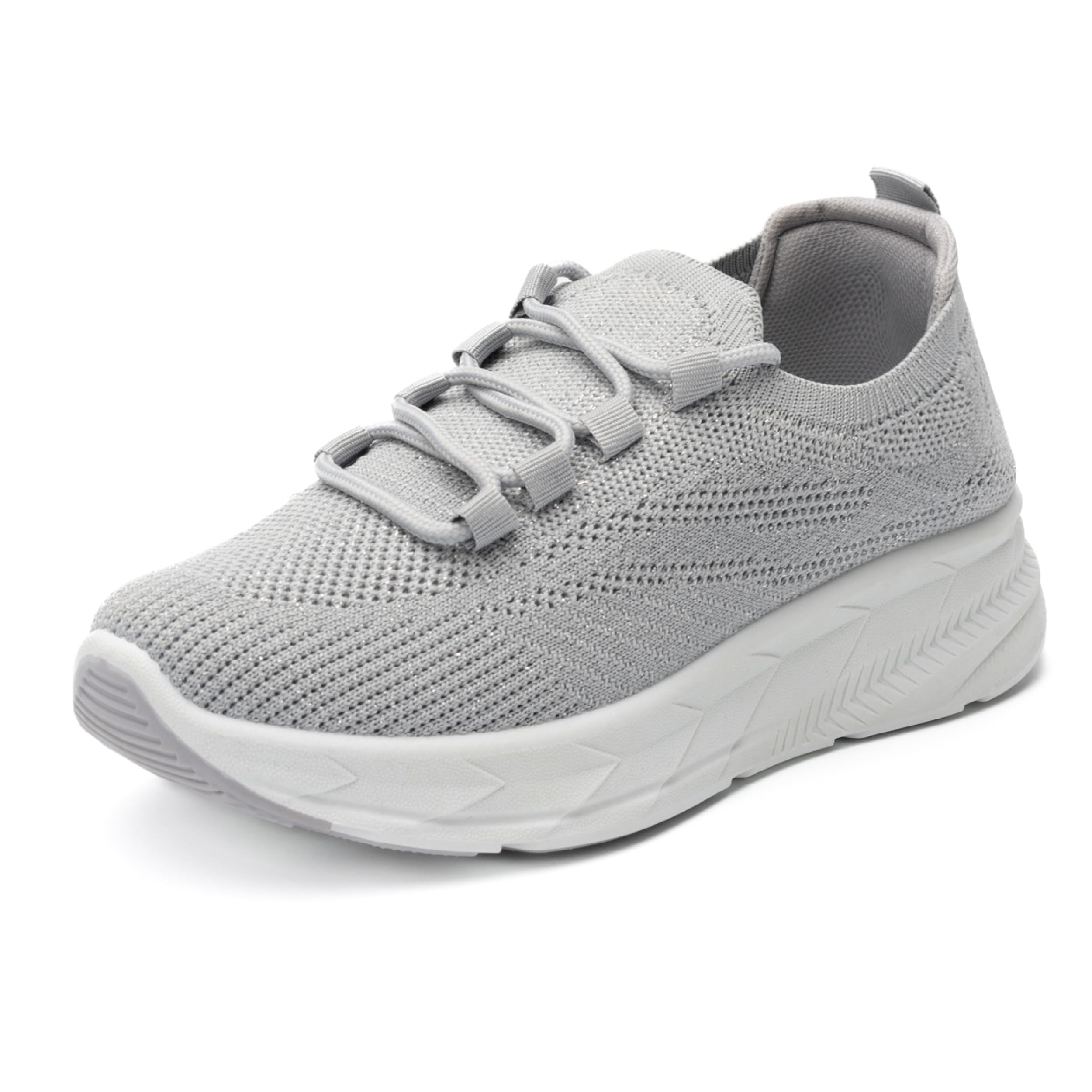 FLANEUR Women's Casual Sneakers with Adjustable Elastic Laces - Comfortable Non Slip Gym Low Shoes for Walking, Tennis - Lightweight Breathable Training & Sport Shoes Grey 39 EU