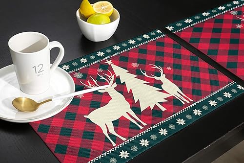 Vista 353 de Juego de 6 manteles individuales rojos para el día de San Valentín, diseño de corazón de San Valentín, resistentes al calor, lavables, manteles