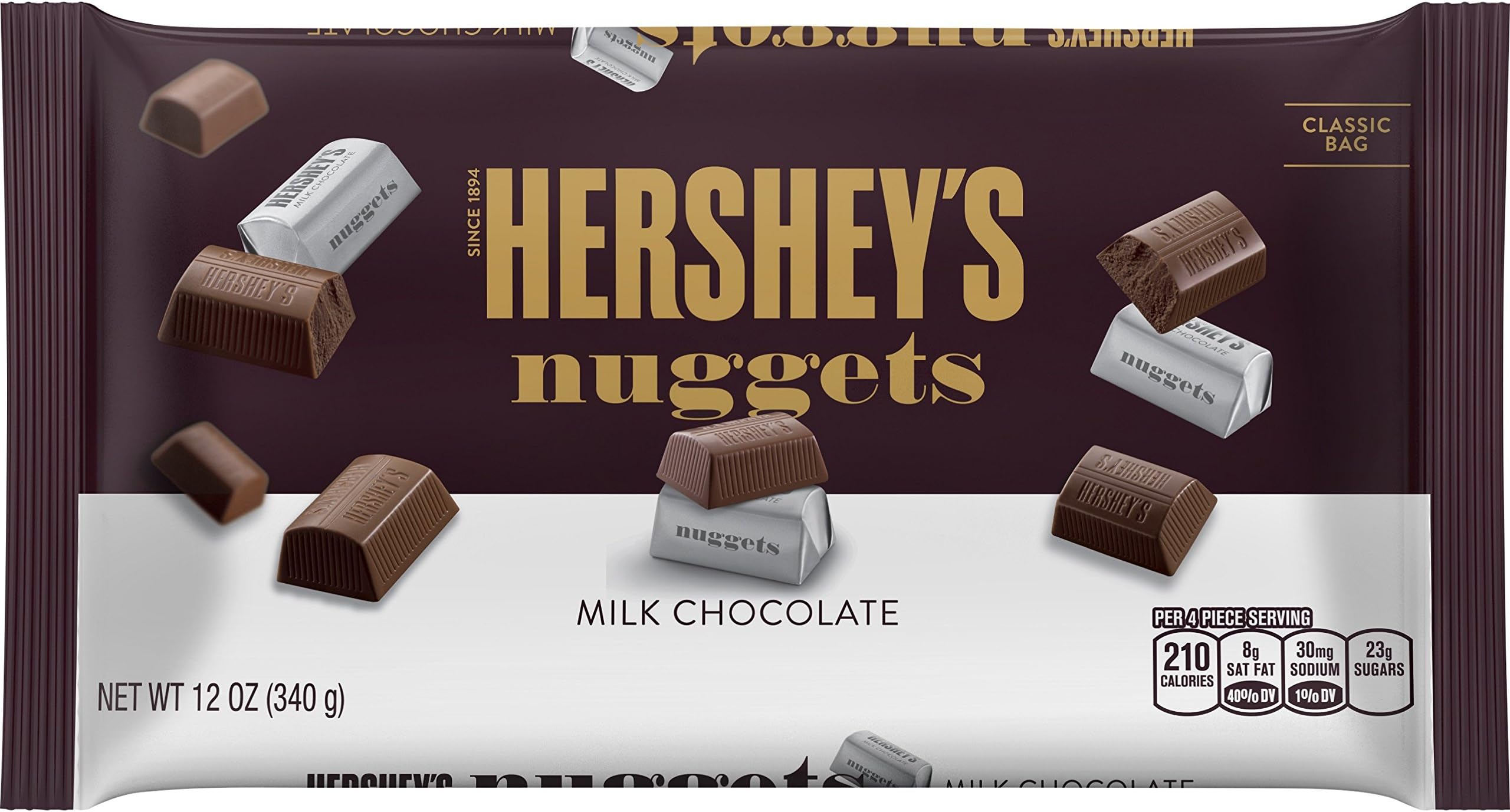 HERSHEY'S Nuggets, Gluten-Free Solid Milk Chocolate Candy, 12 Ounce Bag (Pack of 6)