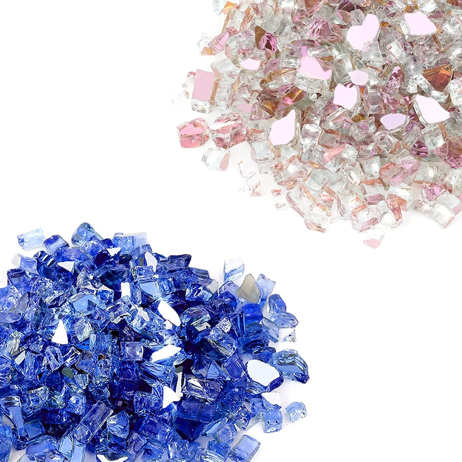 Skyflame High Luster 20-Pound Fire Glass for Fire Pit Fireplace Landscaping, 1/2-Inch Cobalt Blue Reflective and Rose Gold Reflective