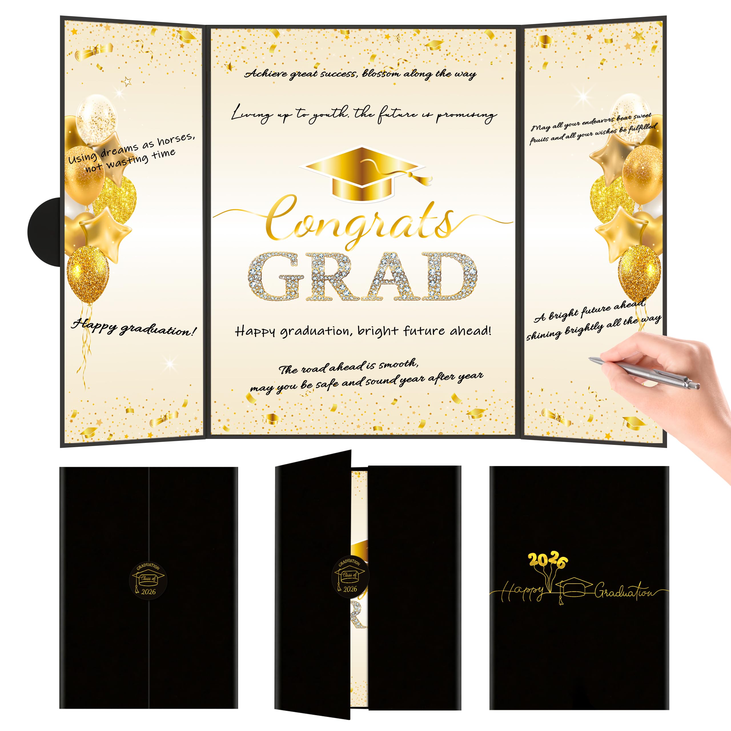 Photo 1 of JCTHKUKU Graduation Signature Board 2026, Black Gold Foil Class of 2026 Guest Book, Congrats Grad Autograph Book, Large Foldable Cardboard Graduation Party Decorations for High School College